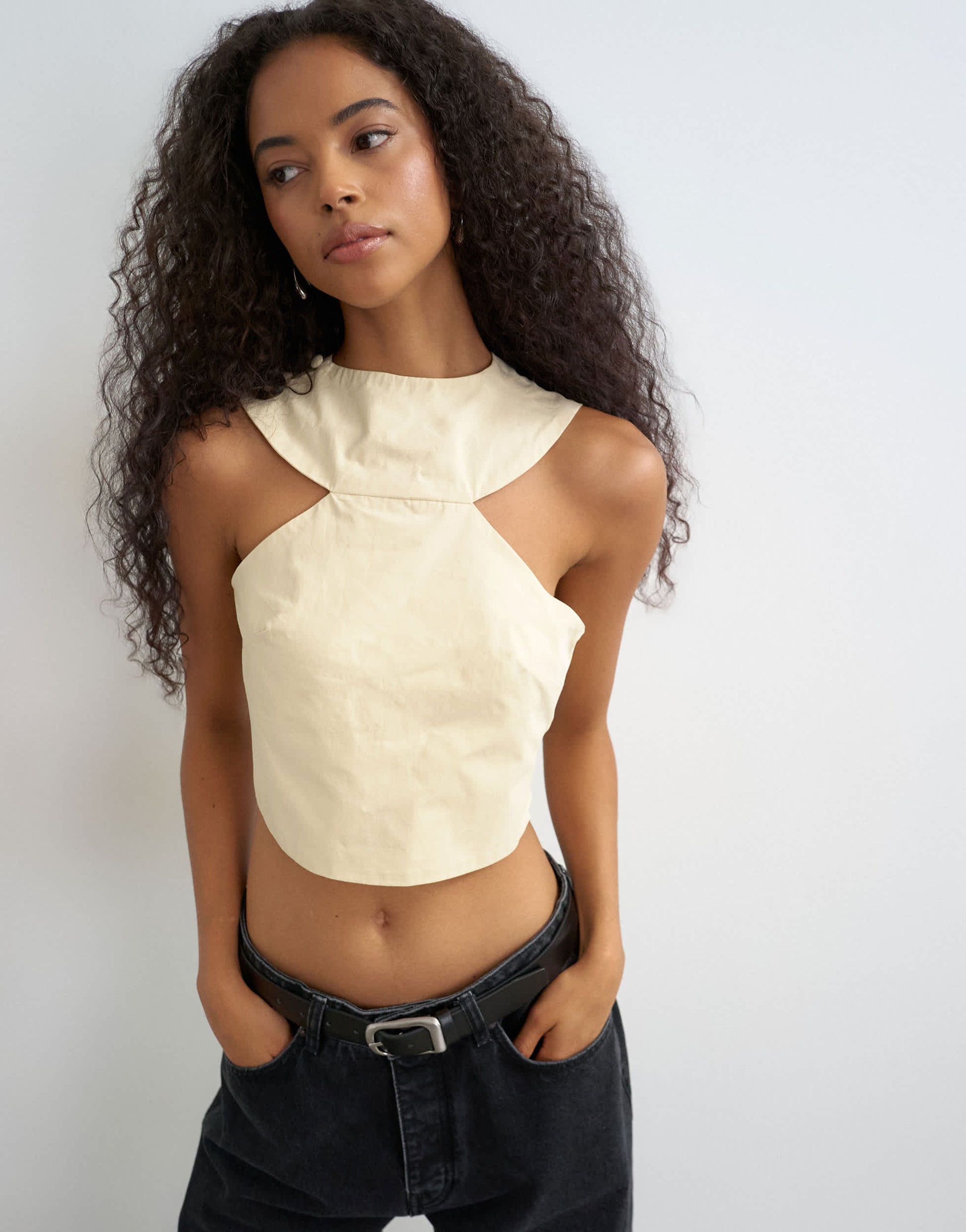 Topshop 90s cutaway top in buttermilk