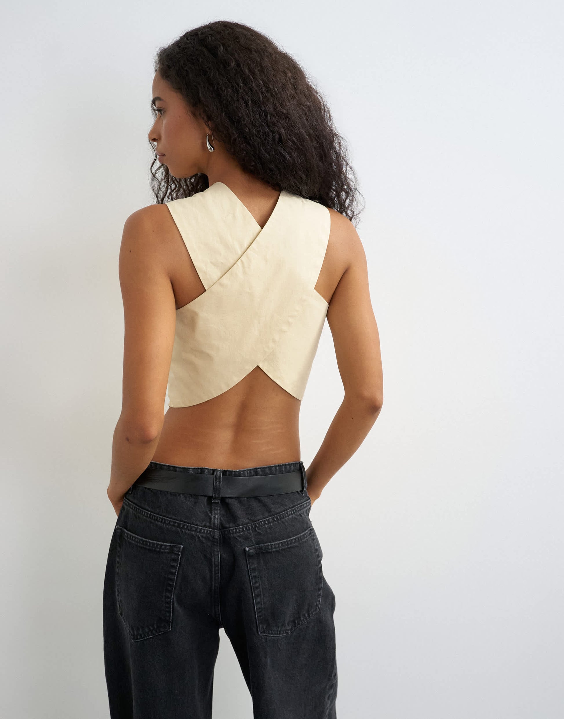 Topshop 90s cutaway top in buttermilk