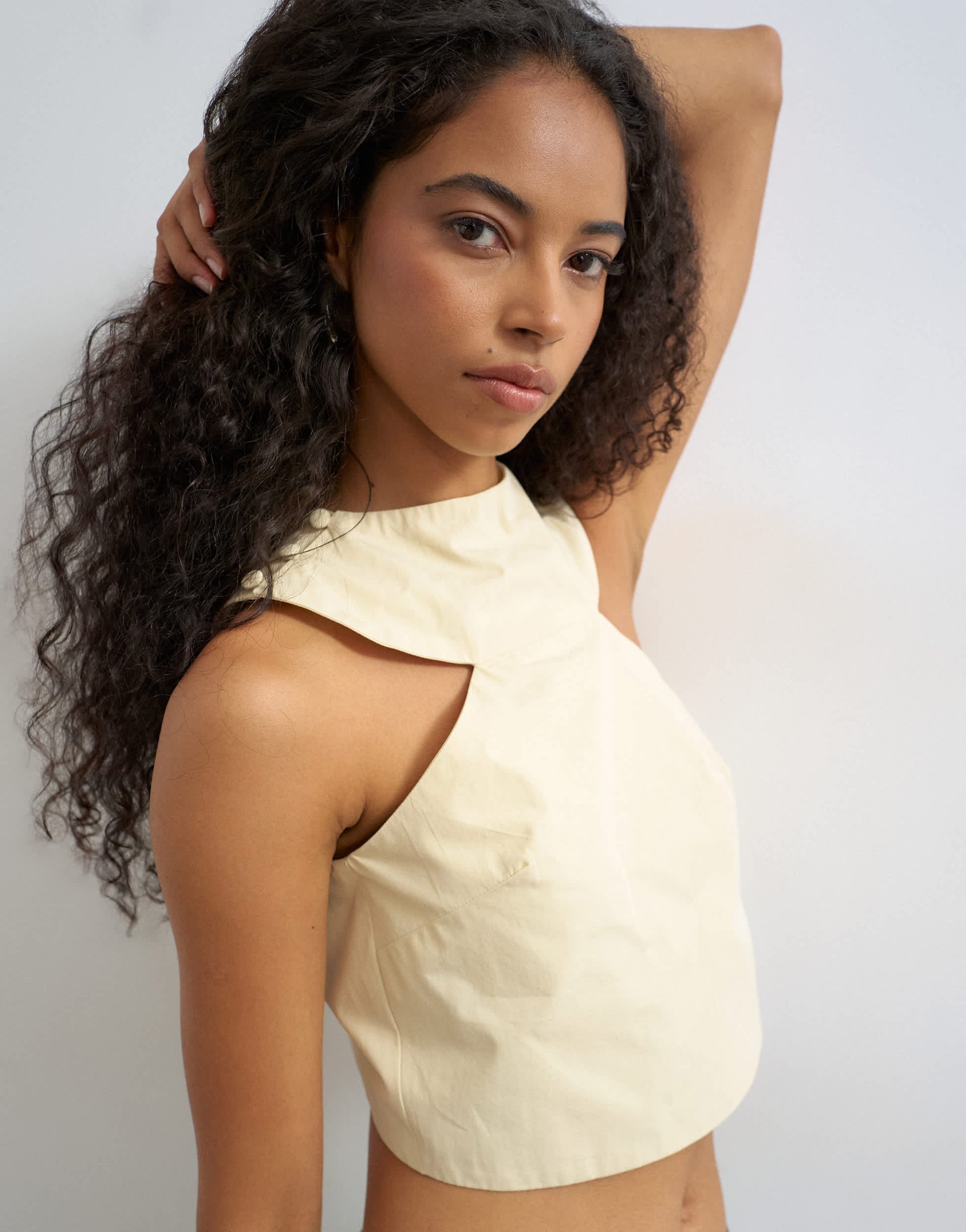 Topshop 90s cutaway top in buttermilk