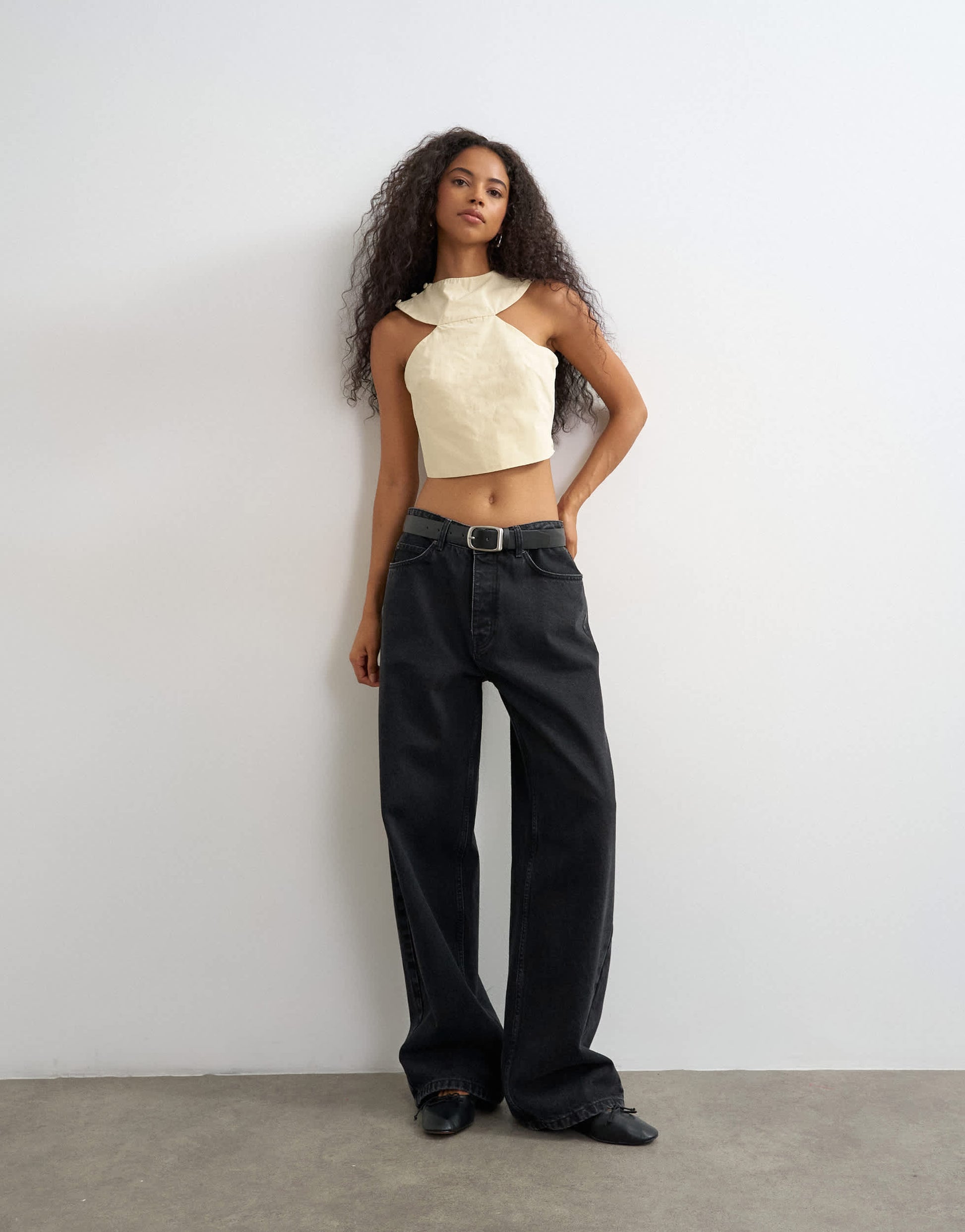 Topshop 90s cutaway top in buttermilk