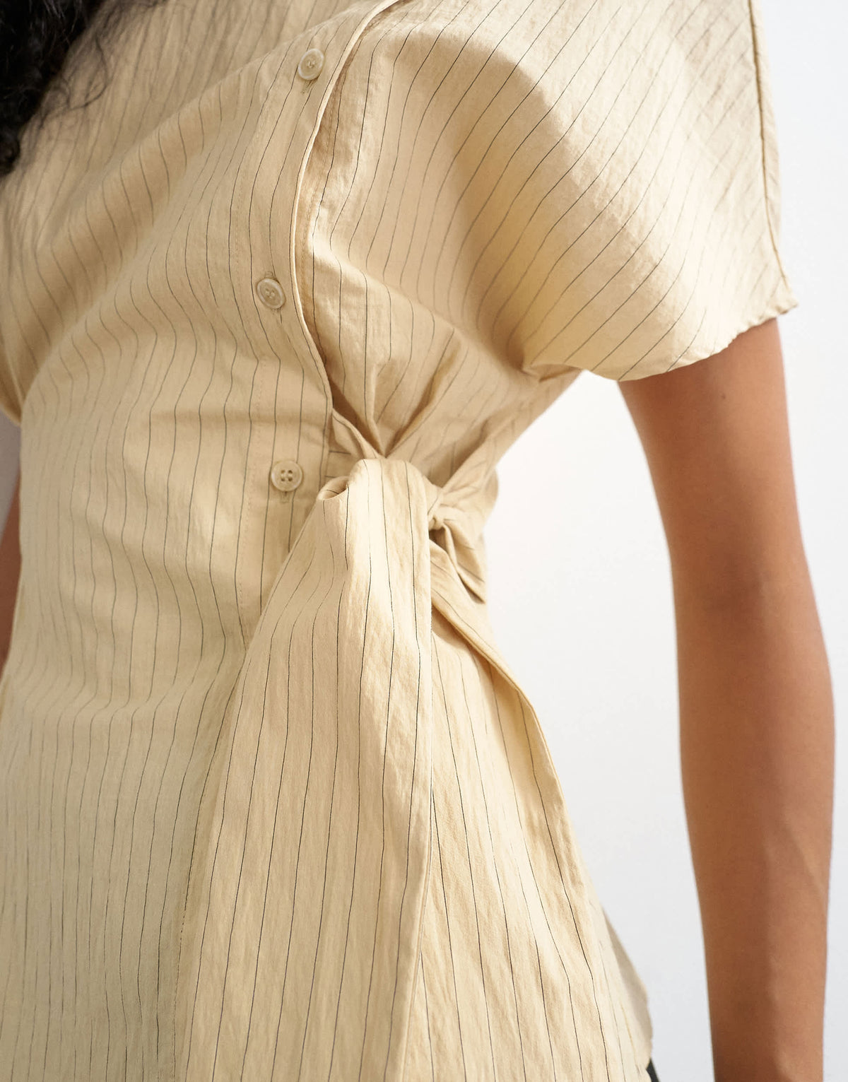 Topshop high neck curved placket shirt in taupe stripe