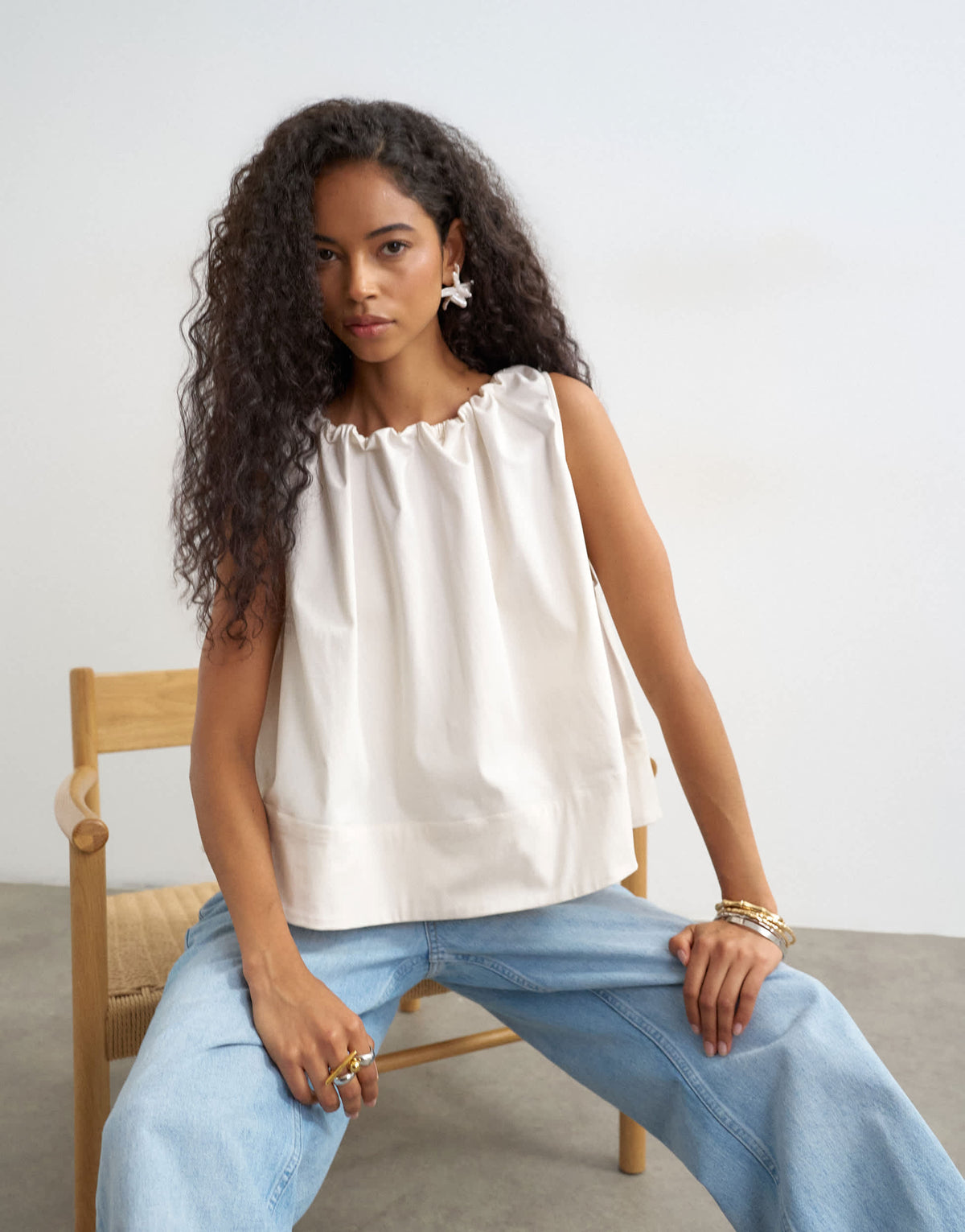 Topshop trapeze tie back top in ecru