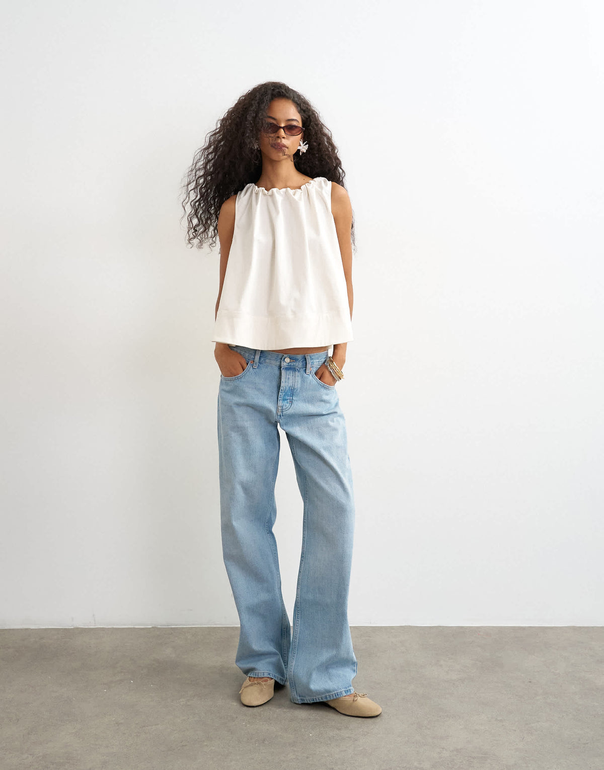 Topshop trapeze tie back top in ecru