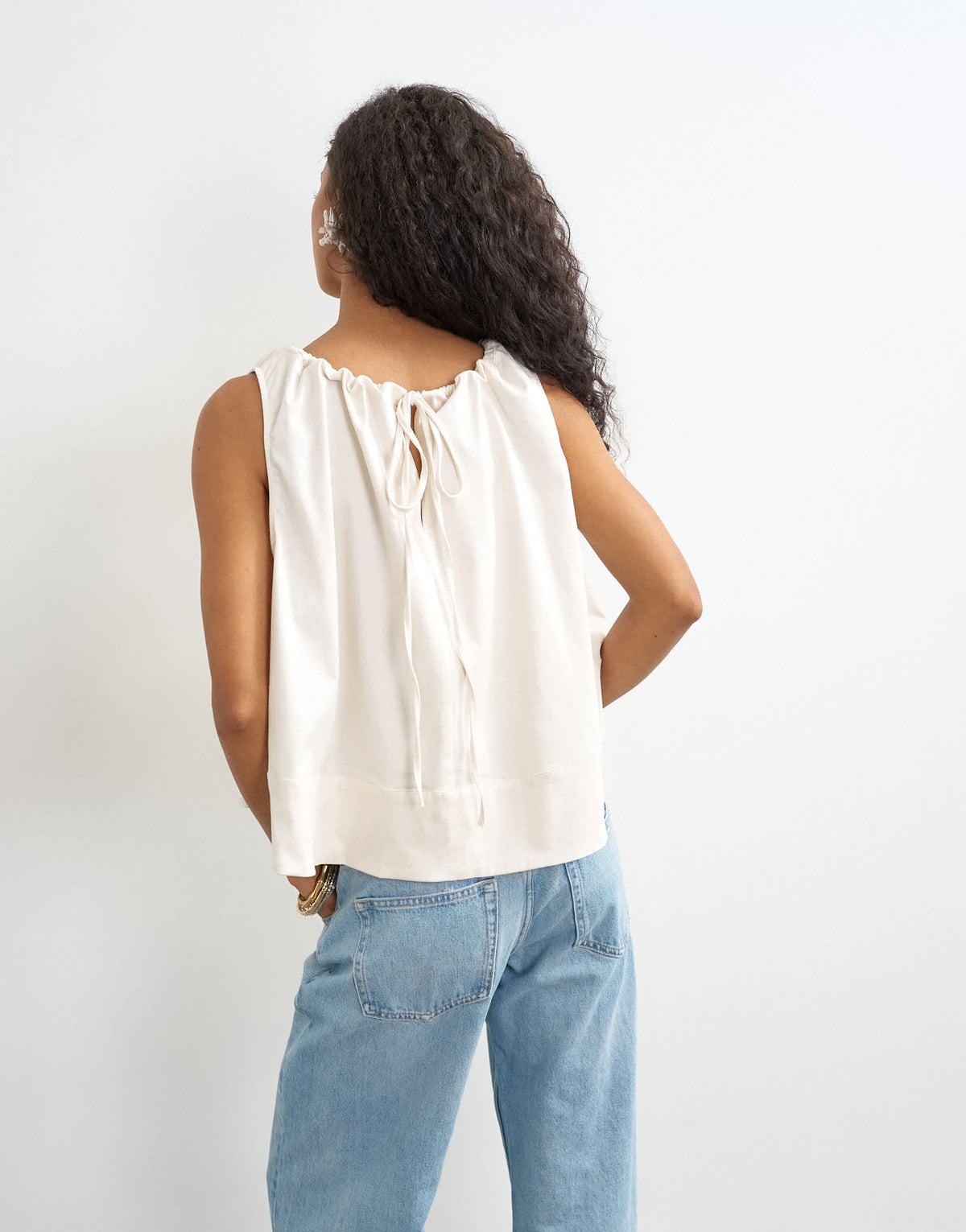 Topshop trapeze tie back top in ecru
