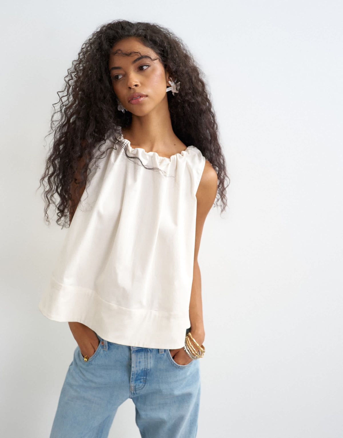 Topshop trapeze tie back top in ecru
