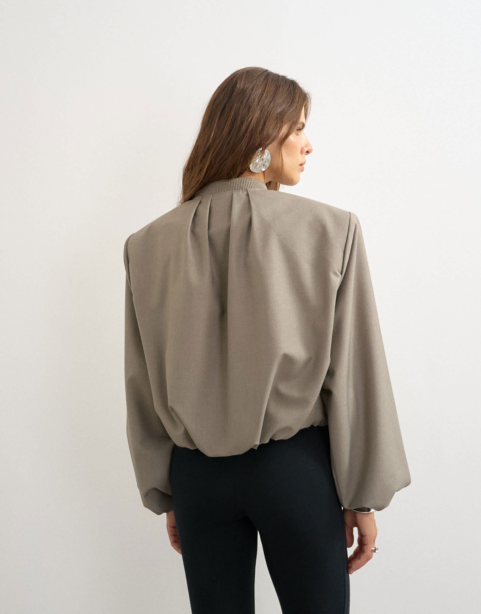 Topshop oversized zip up bomber jacket in stone