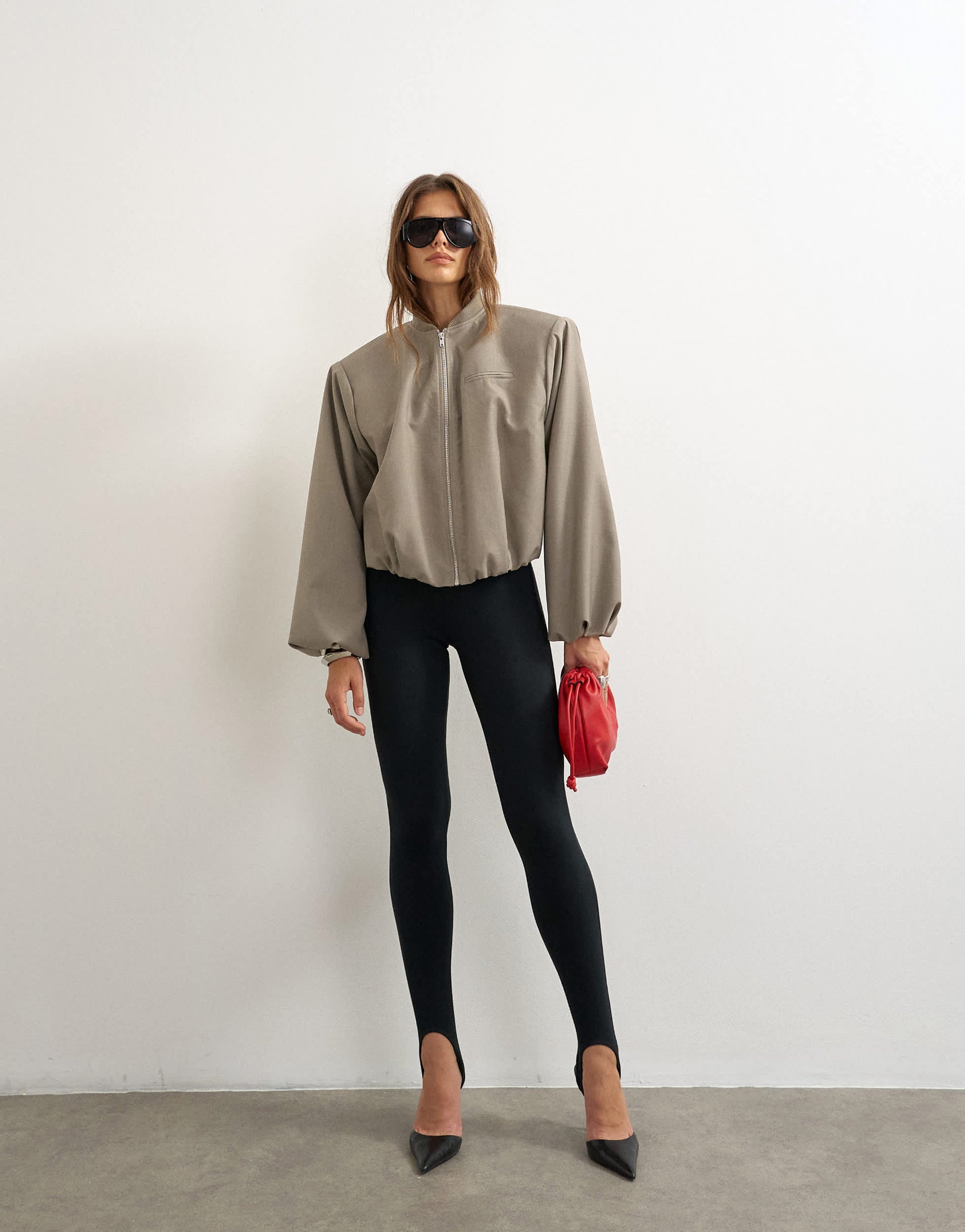 Topshop oversized zip up bomber jacket in stone