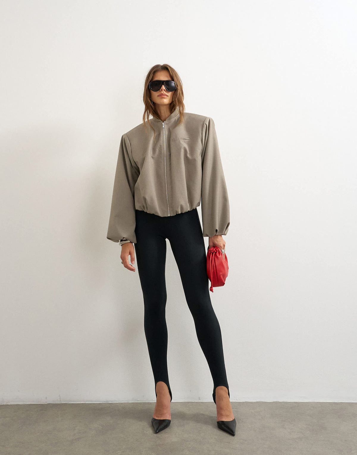 Topshop oversized zip up bomber jacket in stone