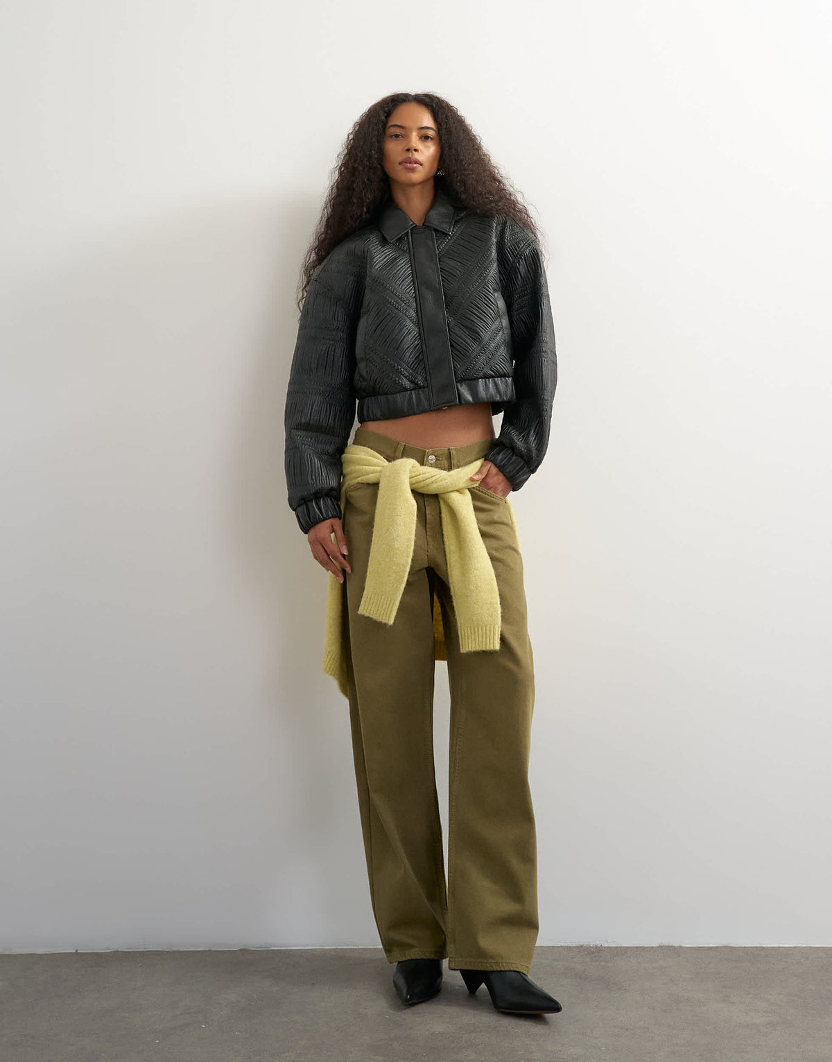 Topshop faux leather textured bomber in black