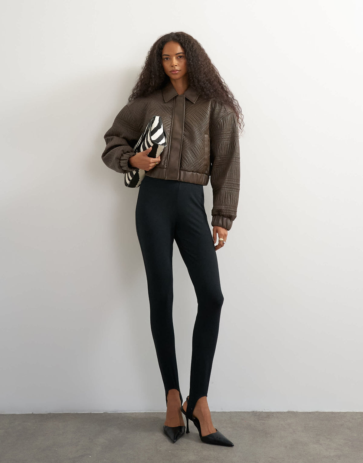 Topshop faux leather textured bomber in chocolate