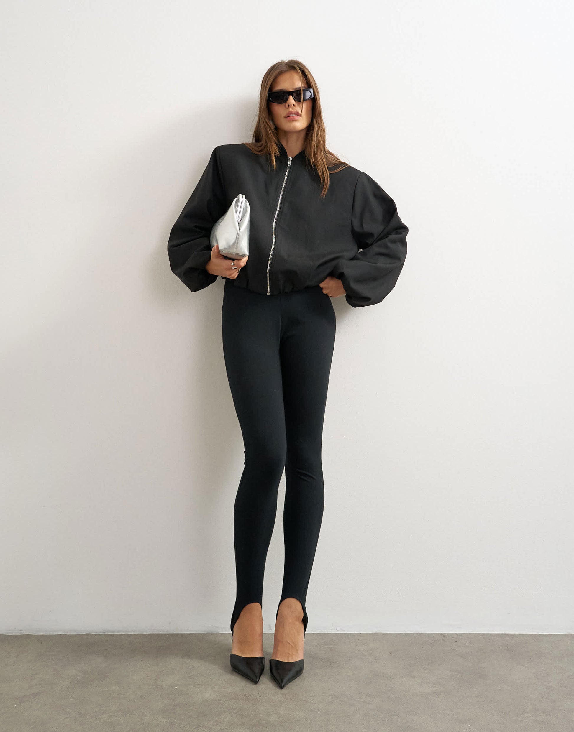 Topshop oversized zip up bomber jacket in black