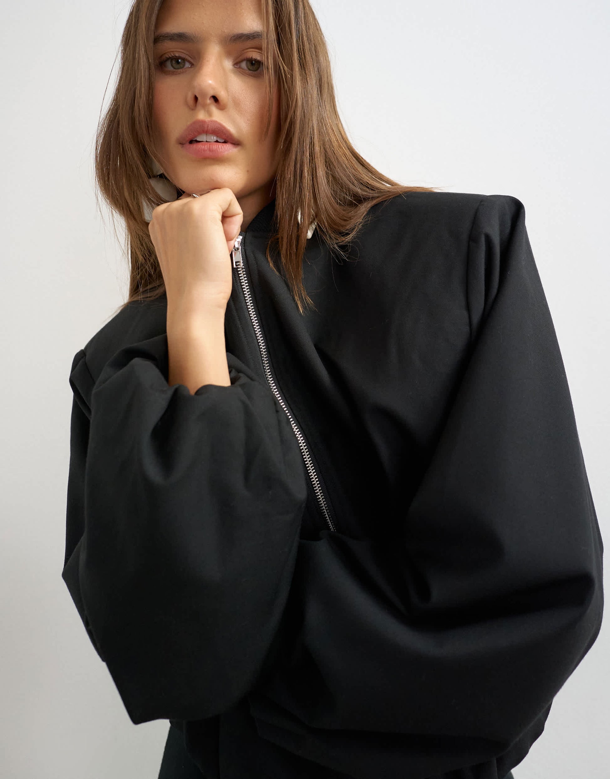 Topshop oversized zip up bomber jacket in black