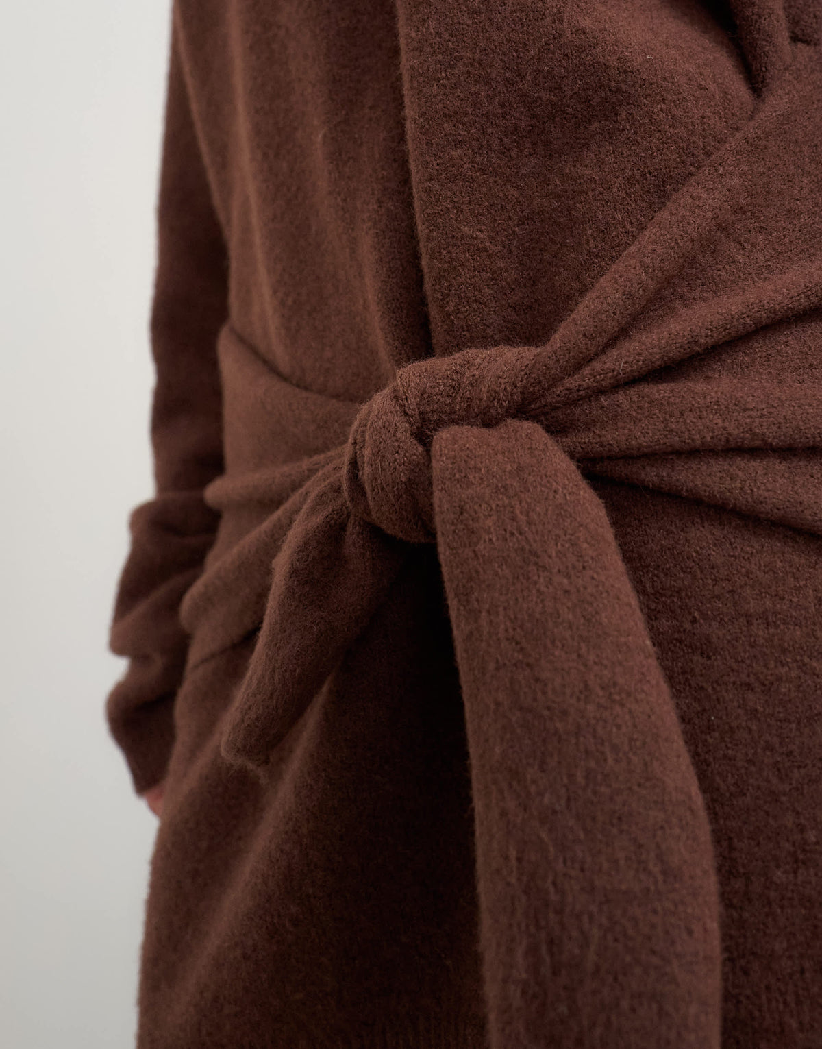 Topshop knitted tie front long line mini jumper dress in deep mahogany
