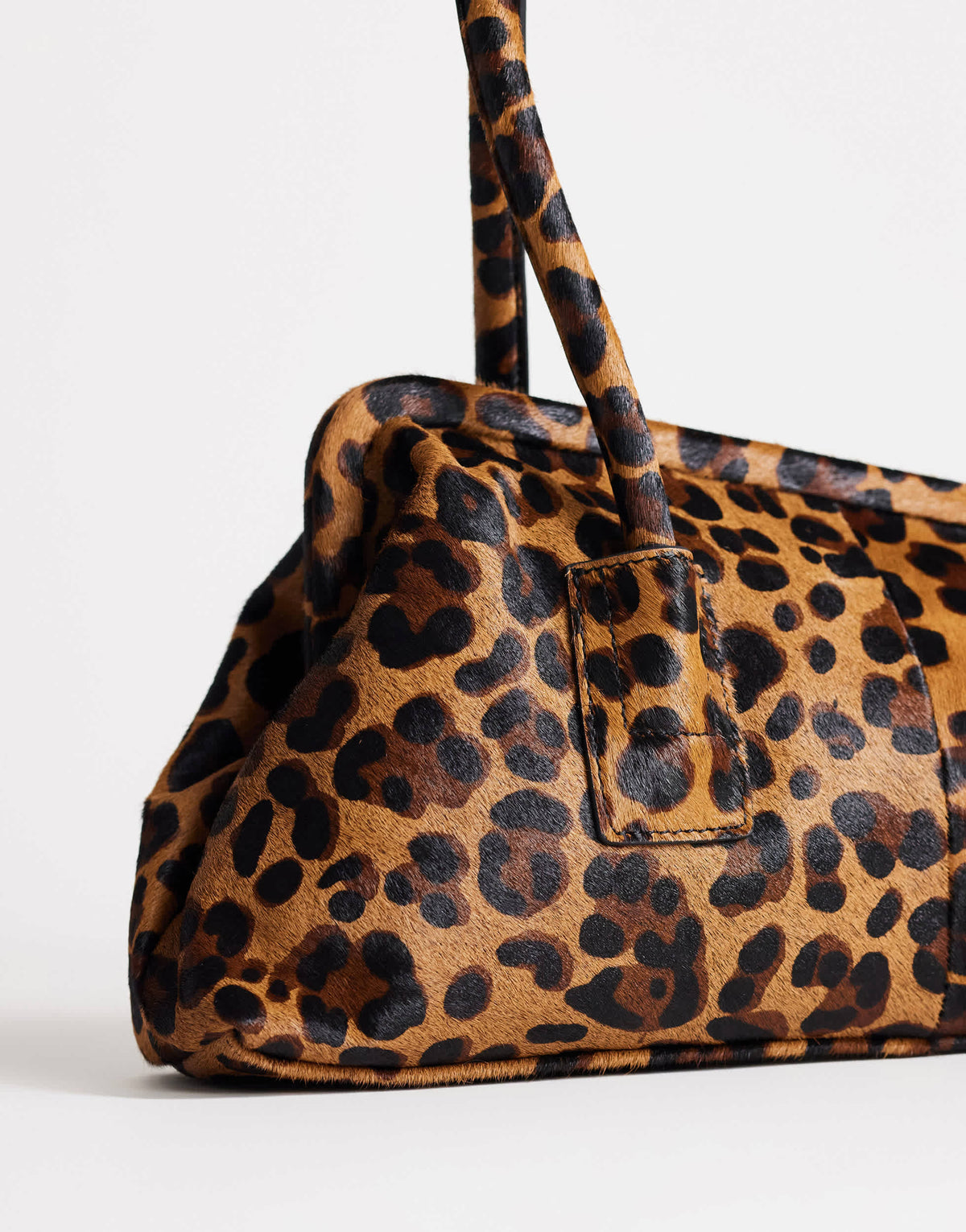 Topshop Sophie medium hair on real leather angular shoulder bag in leopard print