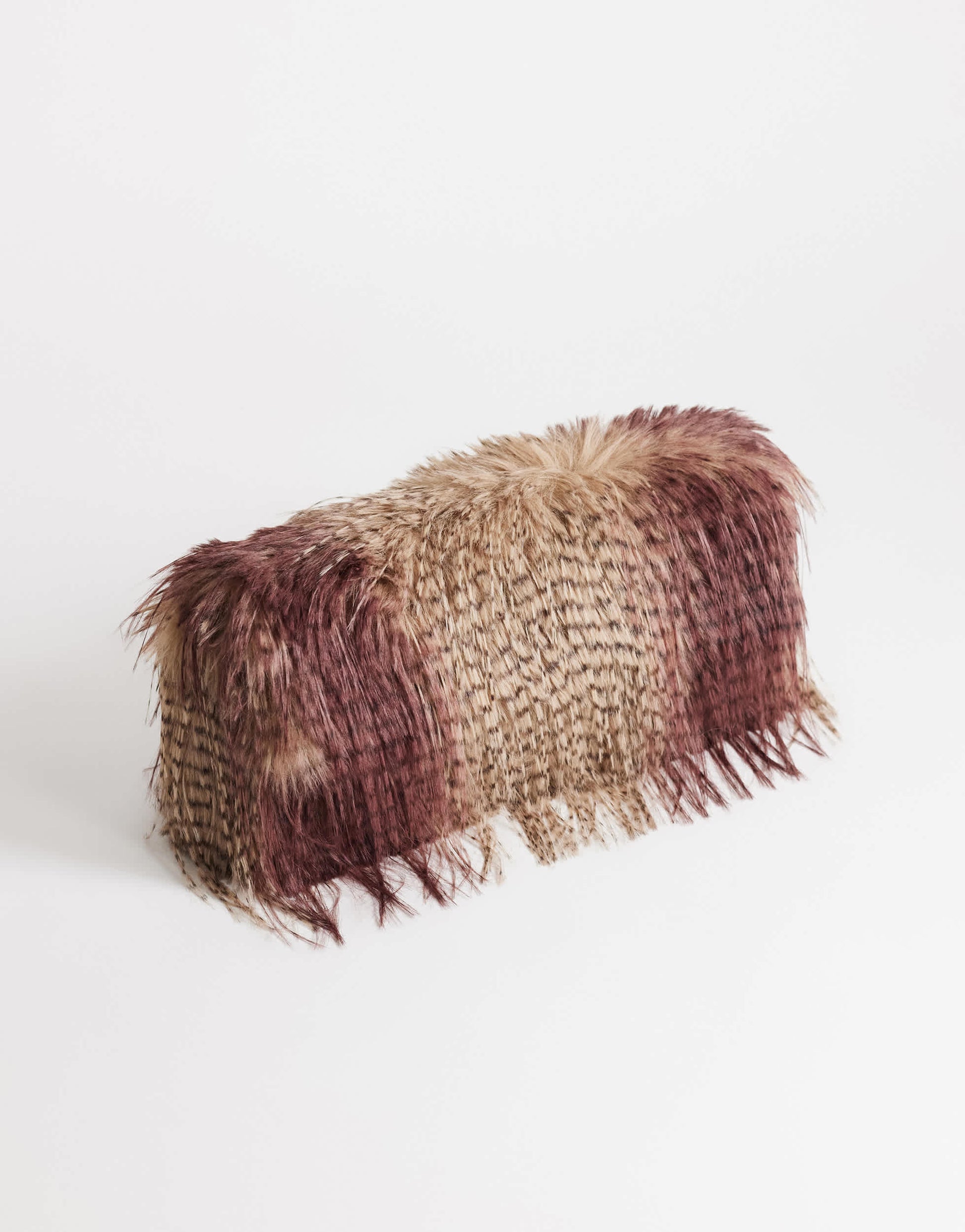 Topshop Ciara oversized large folded faux fur structured clutch bag in burgundy mix
