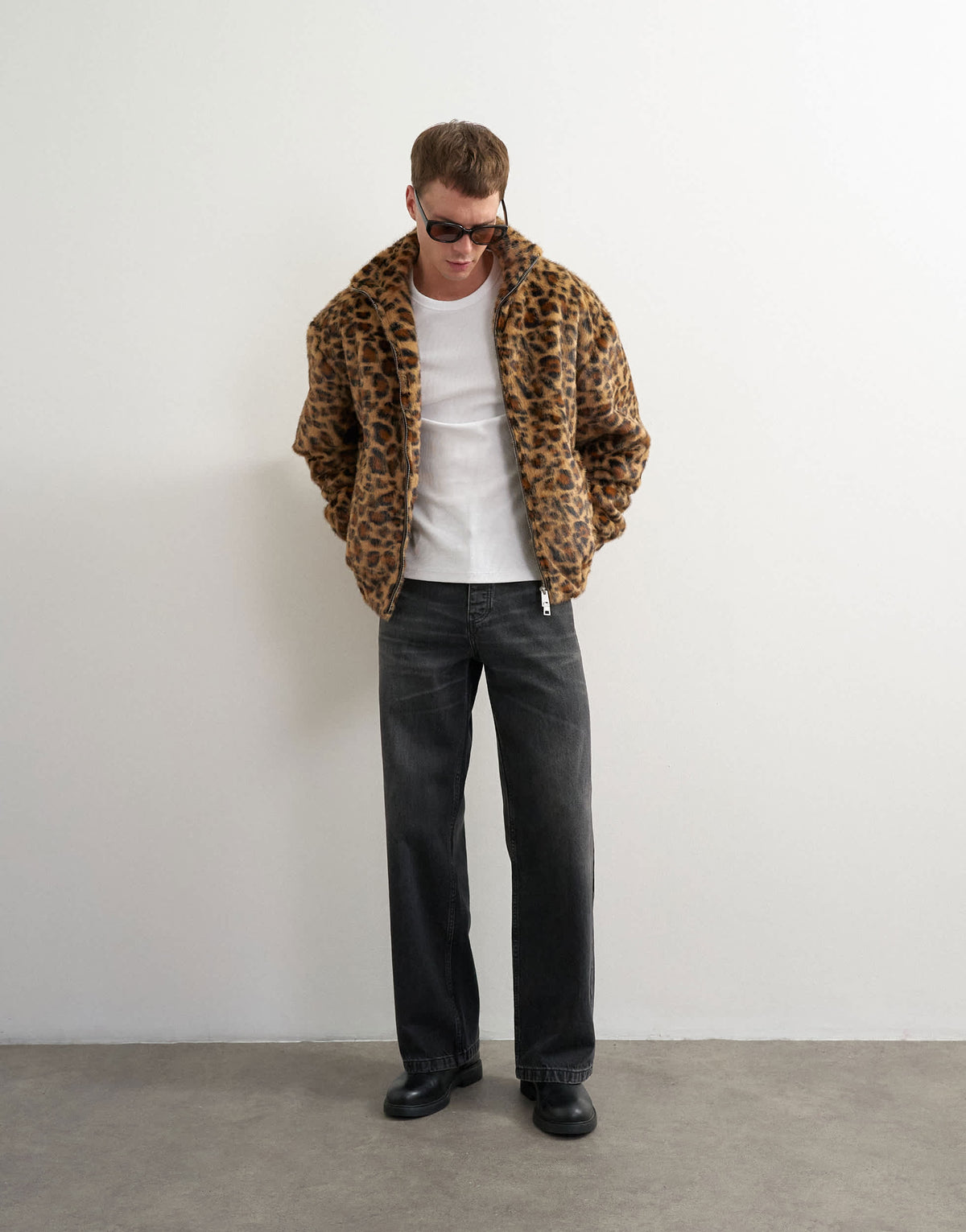 Topman faux fur leapord print bomber jacket in brown