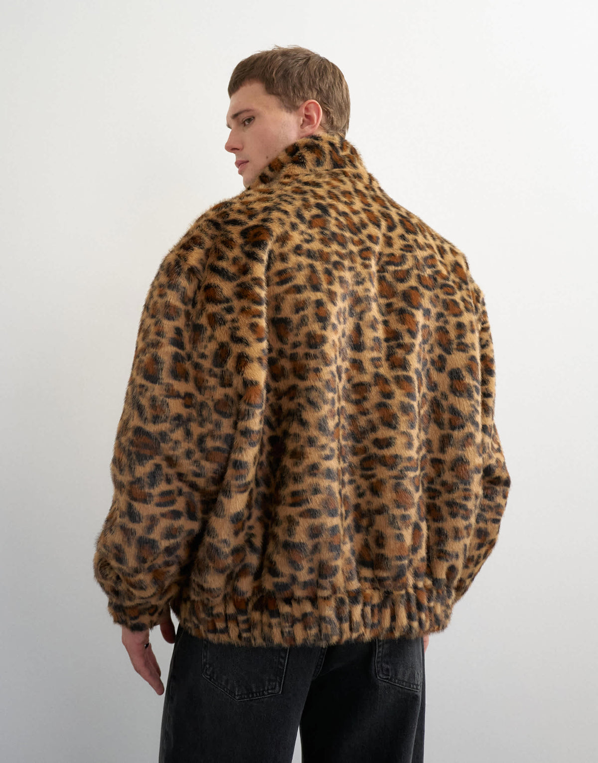 Topman faux fur leapord print bomber jacket in brown