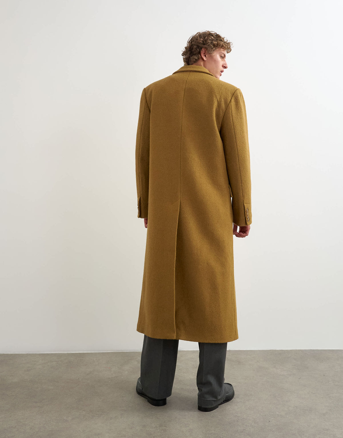Topman oversized fit wool mix boucle double breasted overcoat in olive