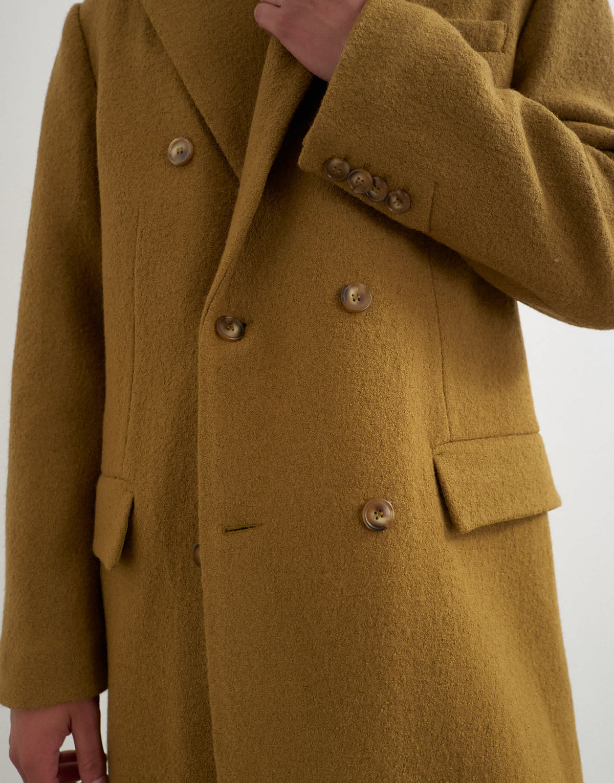 Topman oversized fit wool mix boucle double breasted overcoat in olive