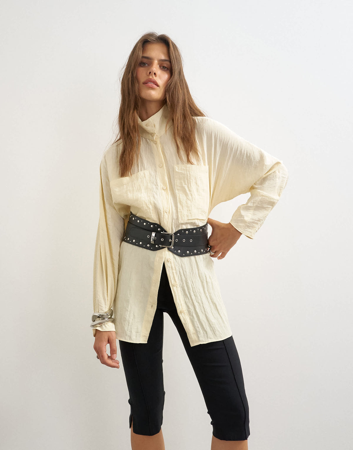 Topshop studded real leather chunky belt in black