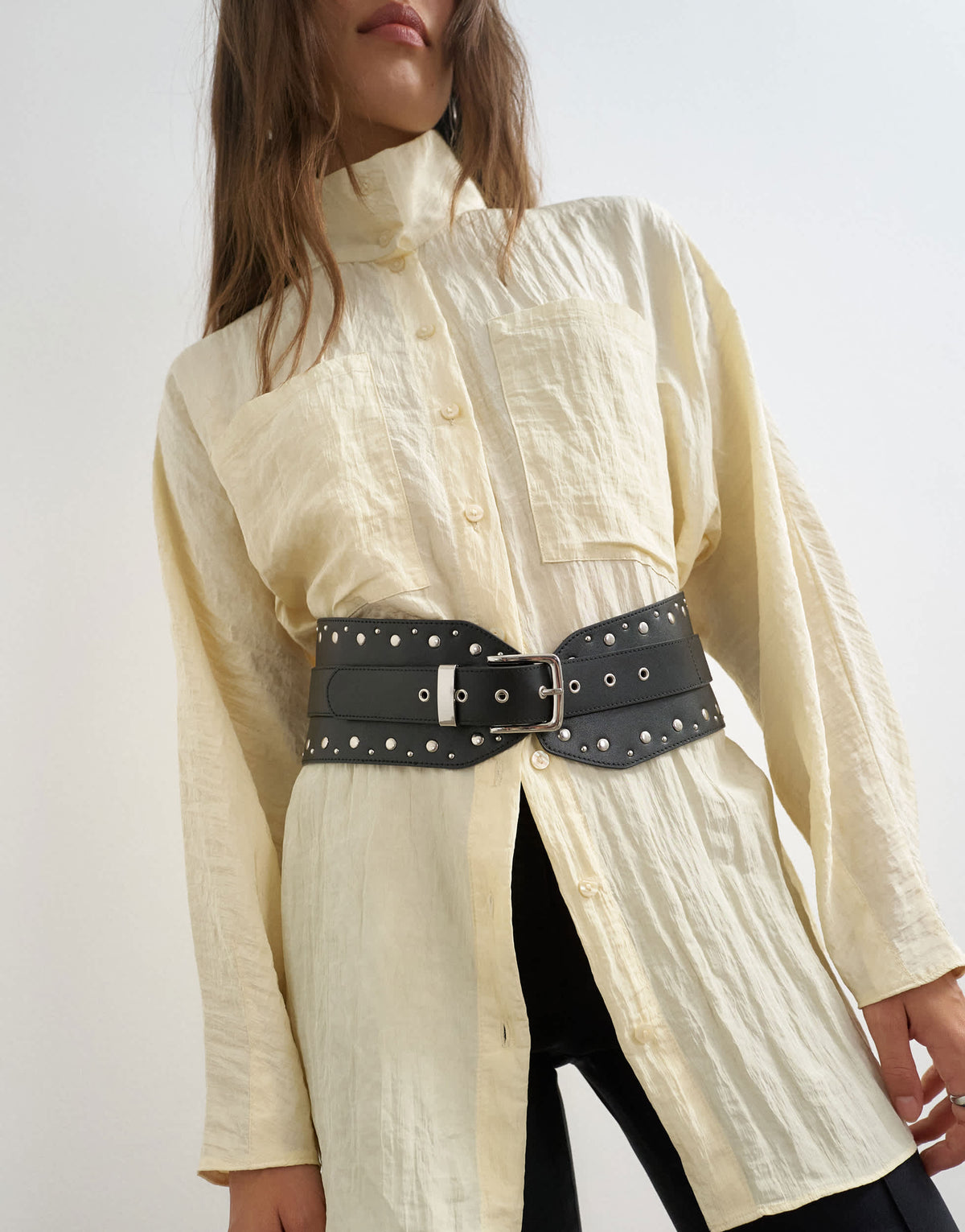 Topshop studded real leather chunky belt in black