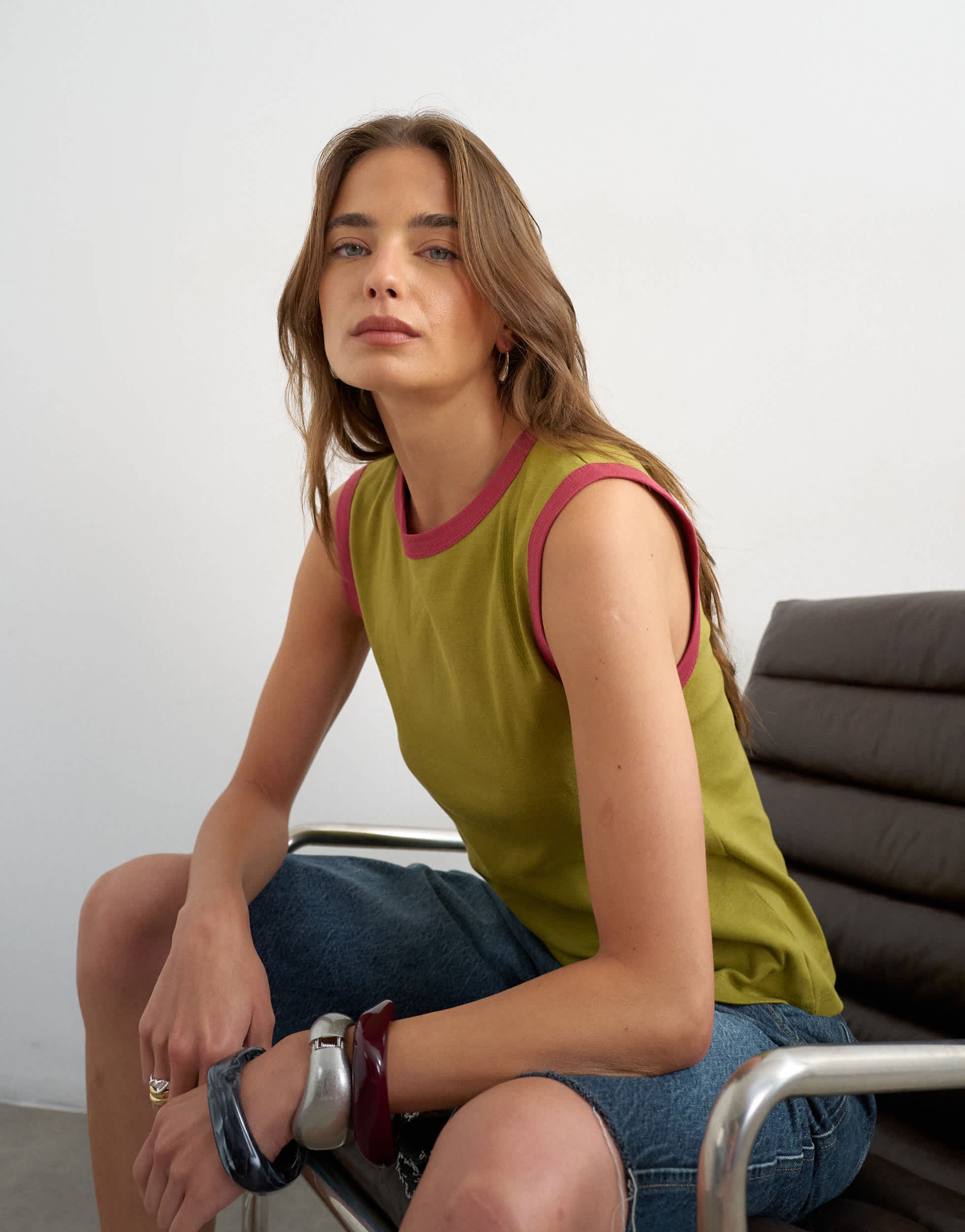 Topshop tipping slim tank in green