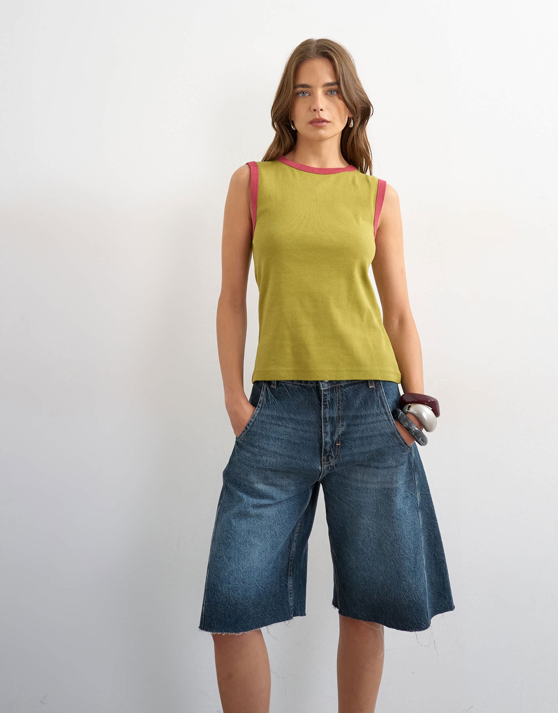 Topshop tipping slim tank in green
