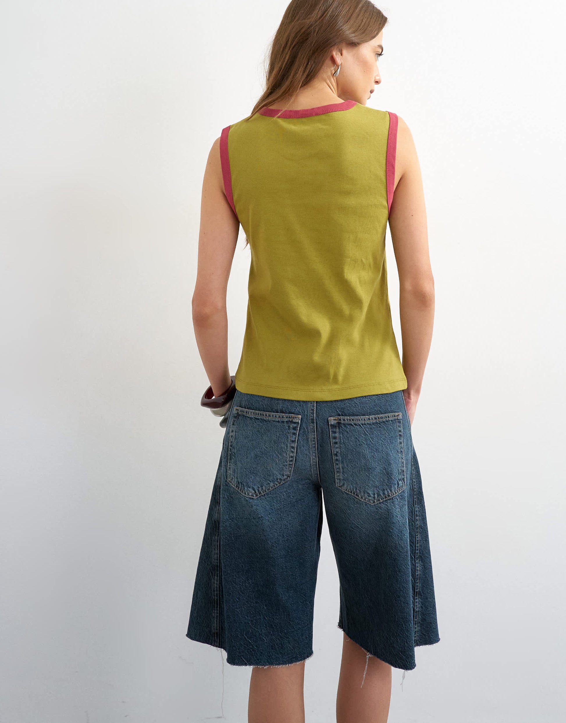 Topshop tipping slim tank in green