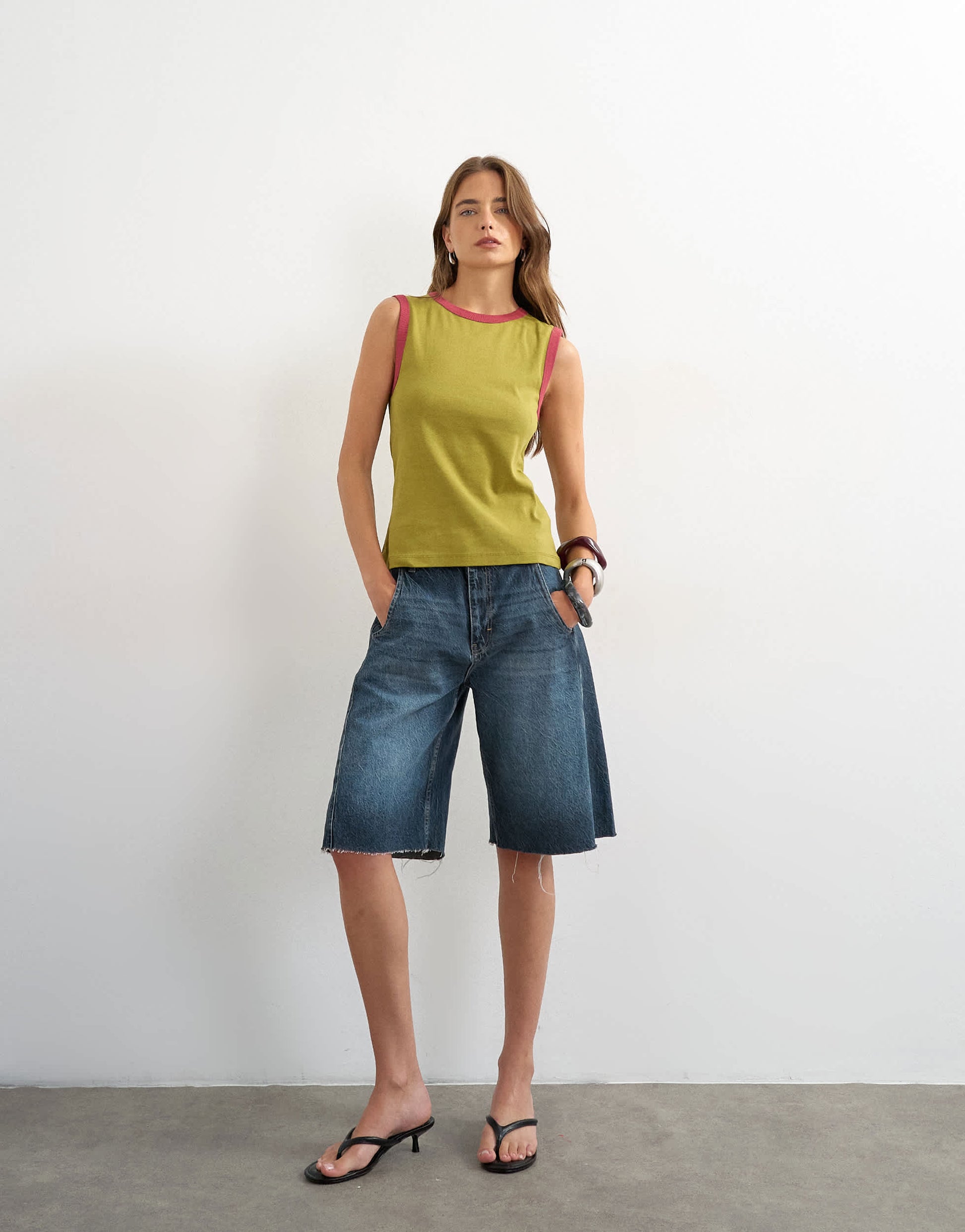 Topshop tipping slim tank in green