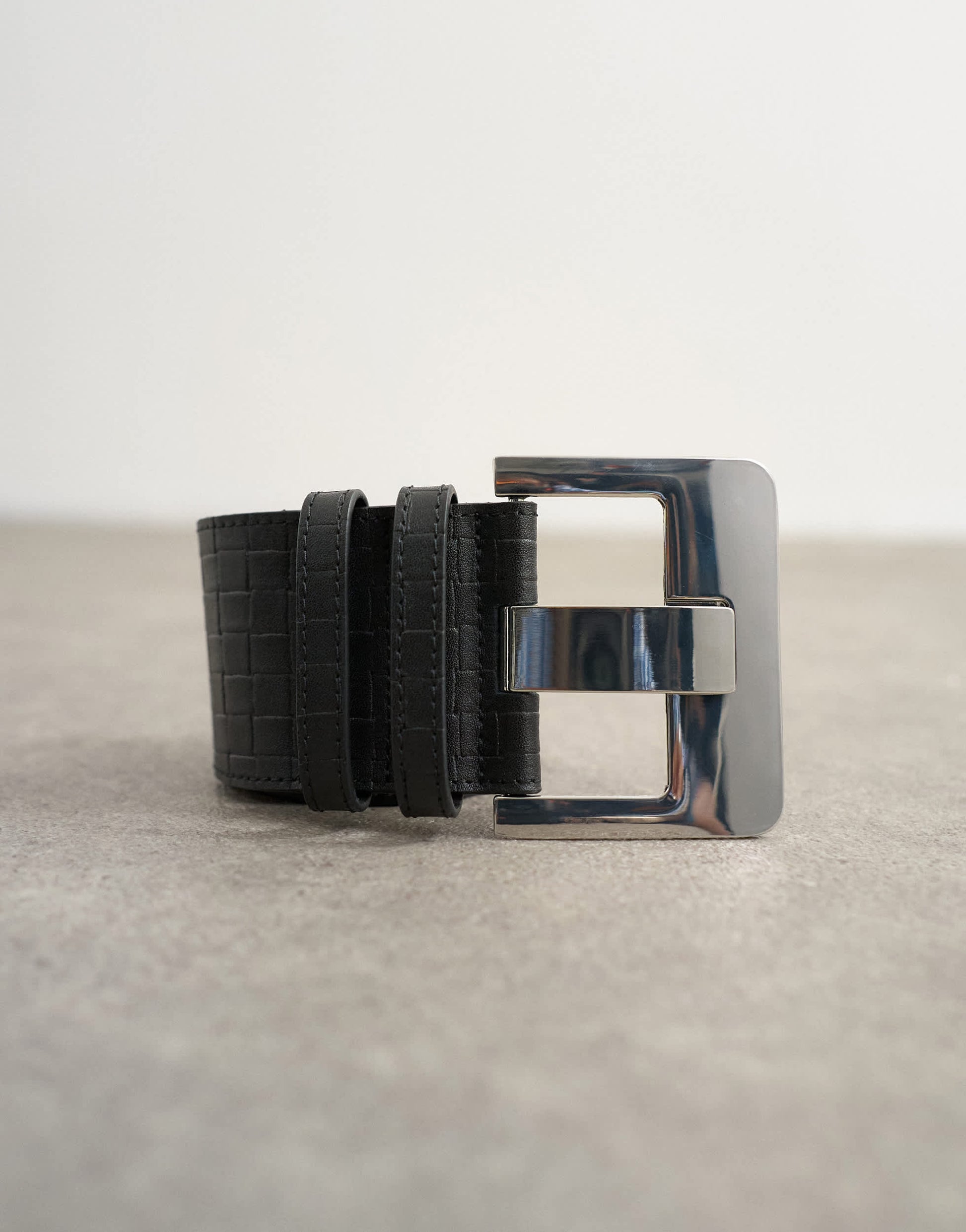Topshop Embossed real leather chunky leather belt in black