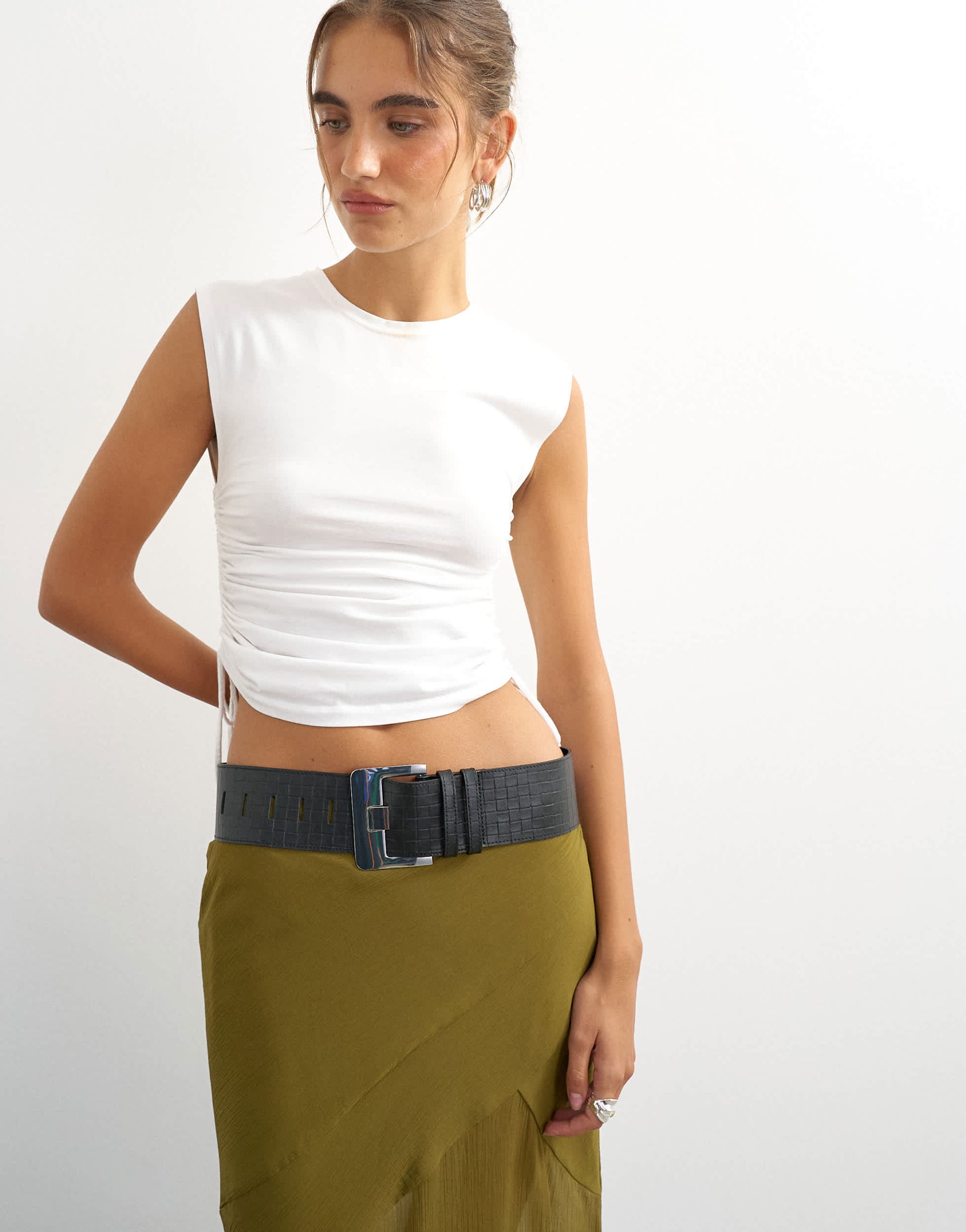 Topshop Embossed real leather chunky leather belt in black