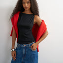 Topshop slash neck racer vest in black