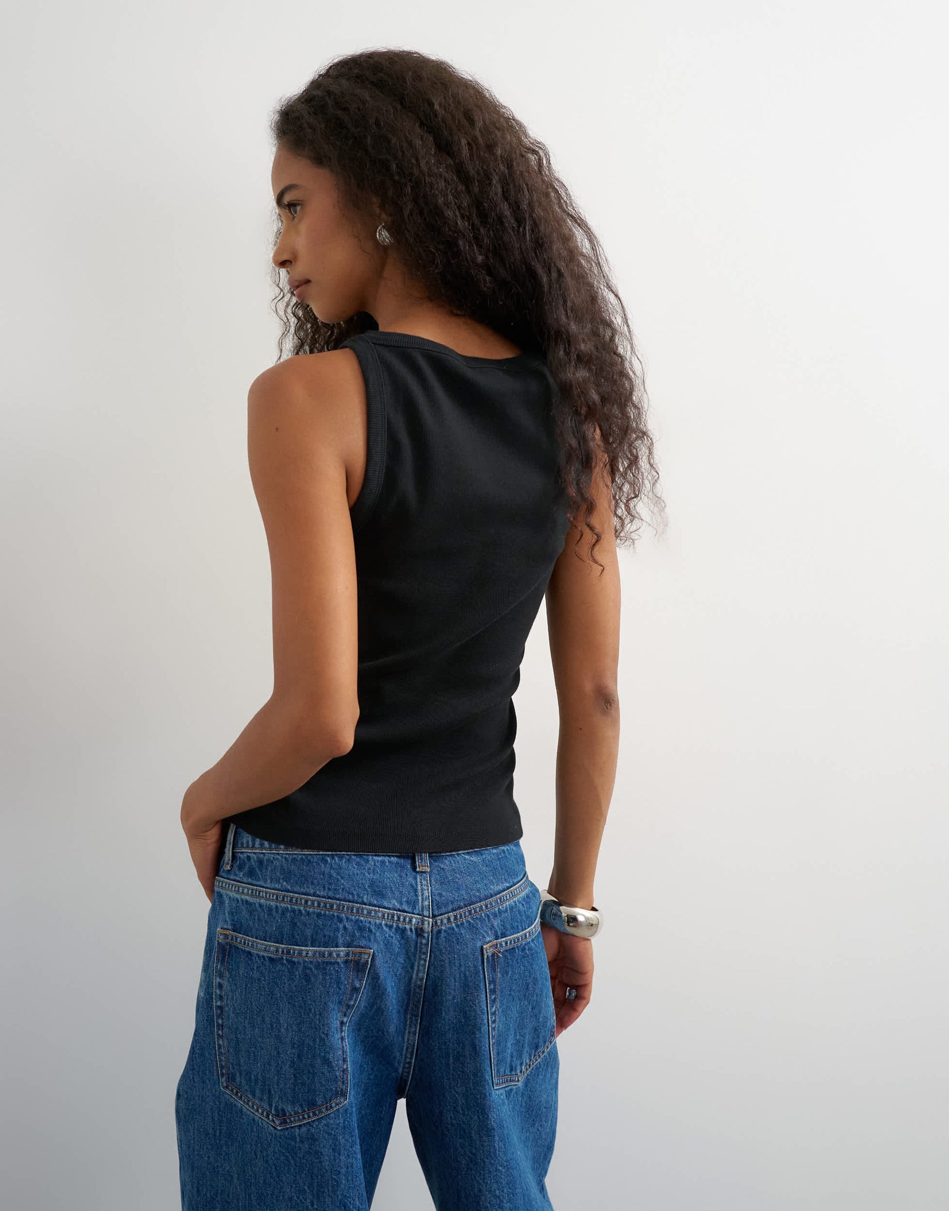 Topshop slash neck racer vest in washed black