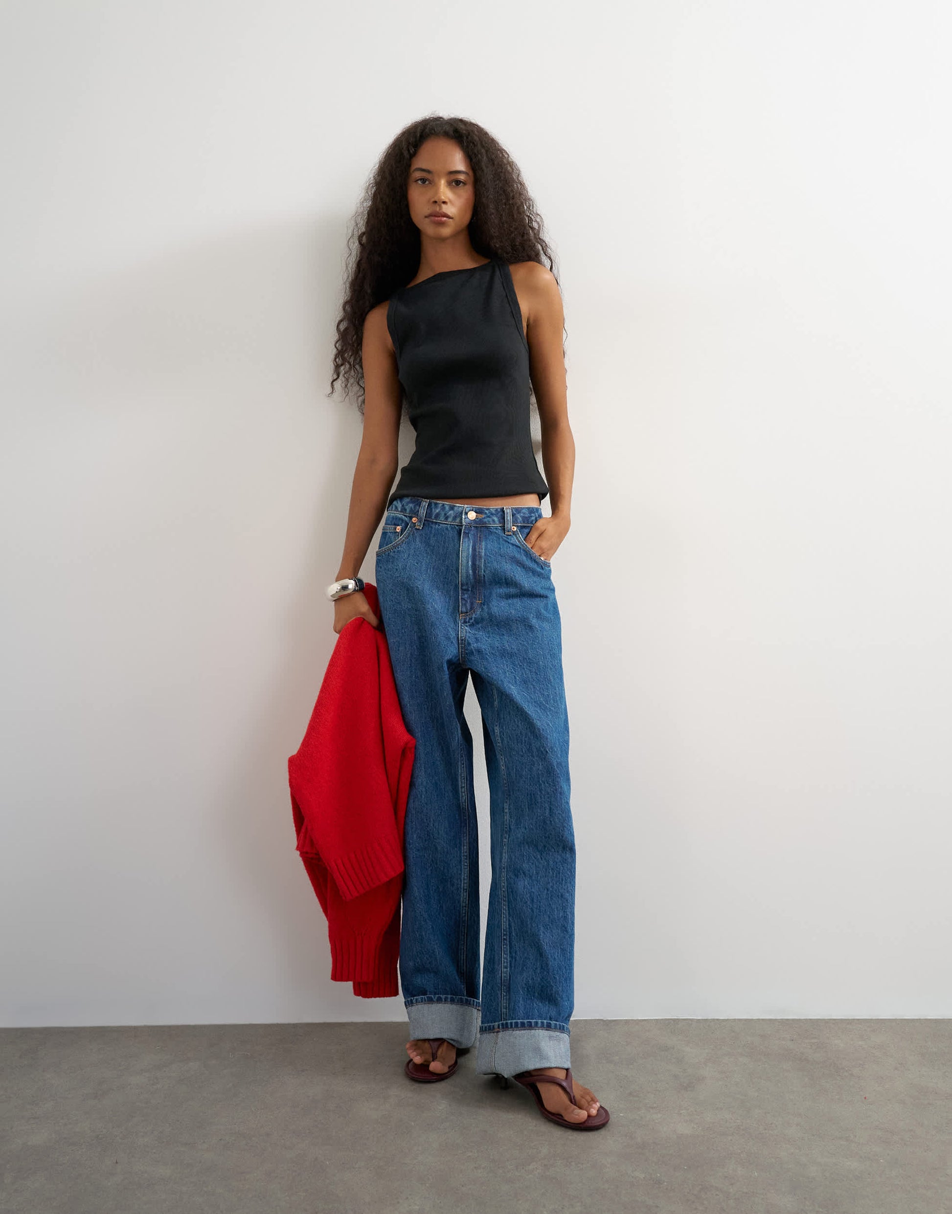Topshop slash neck racer vest in washed black