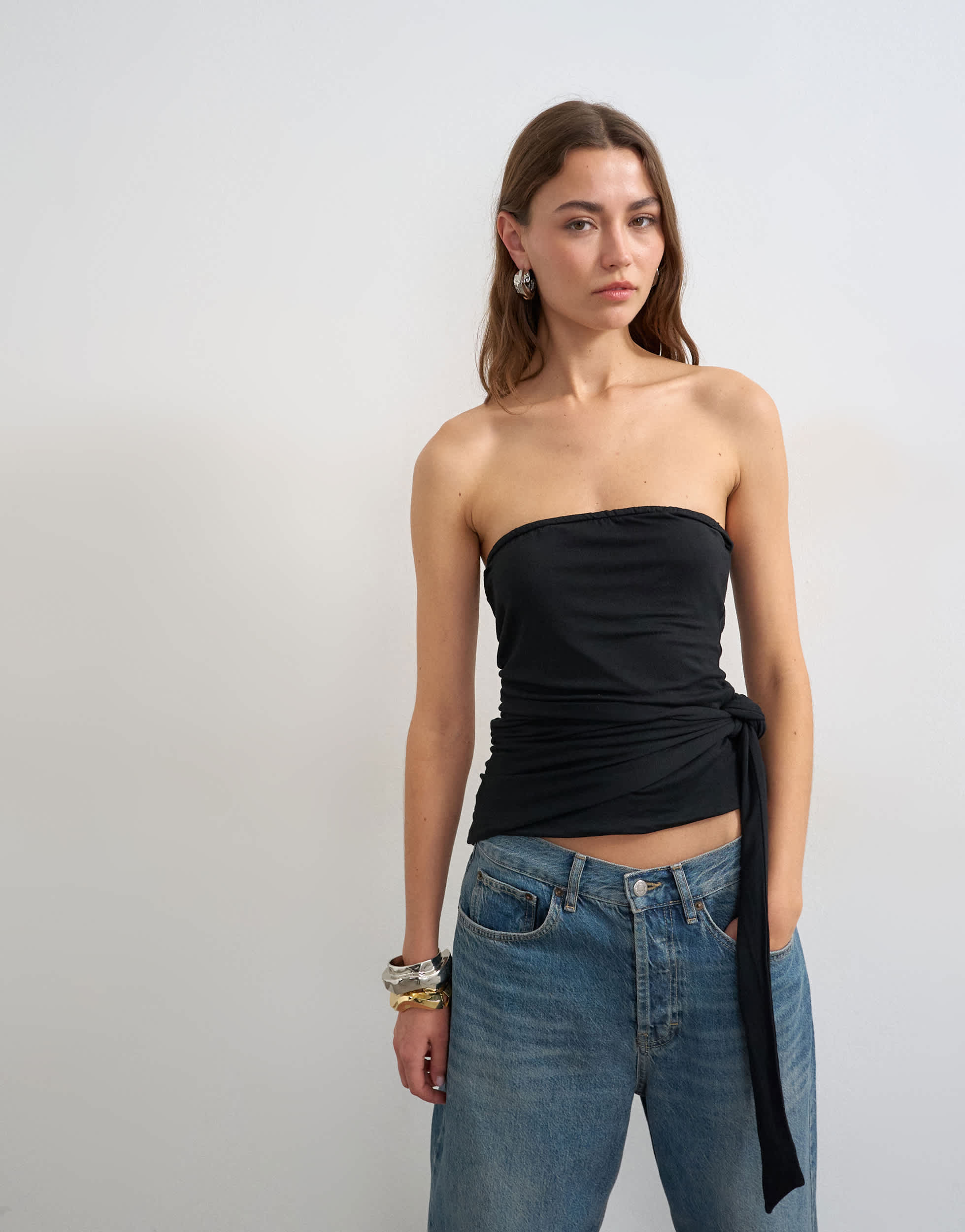Topshop tie detail bandeau top in black
