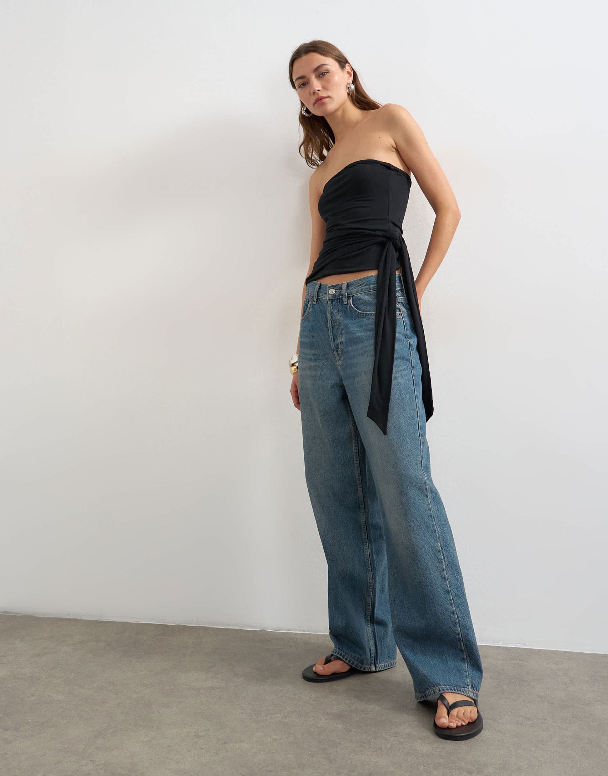 Topshop tie detail bandeau top in black