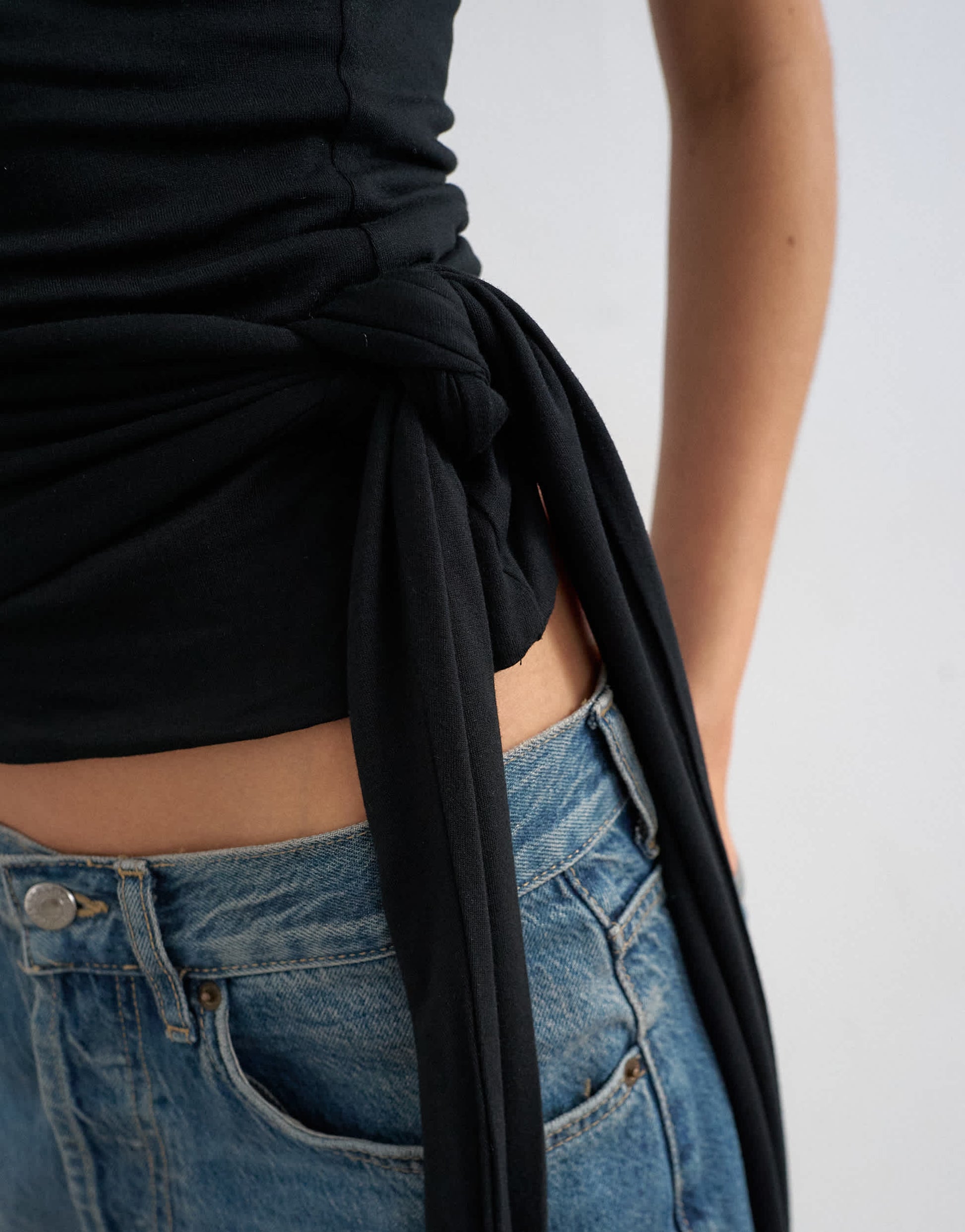 Topshop tie detail bandeau top in black
