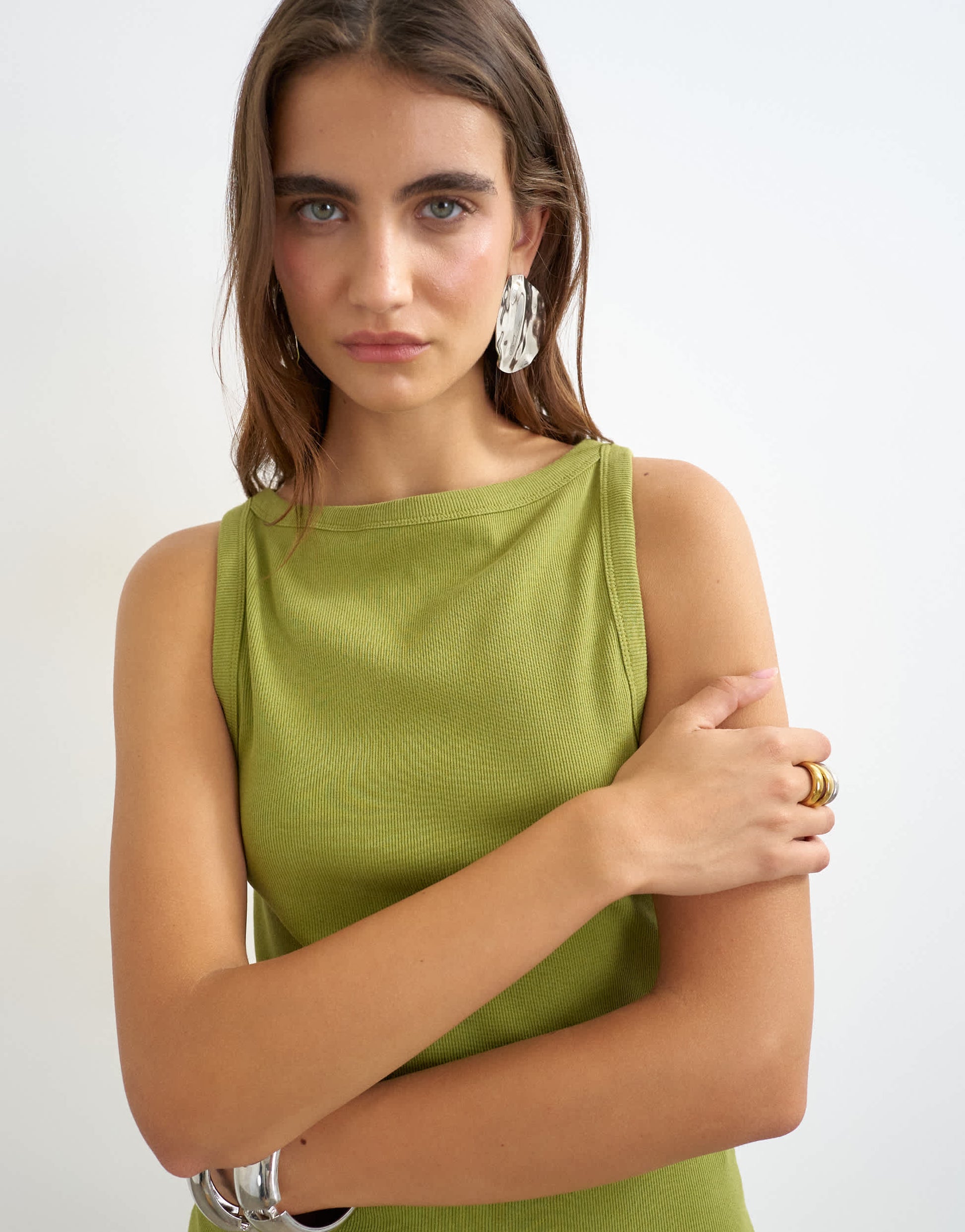 Topshop slash neck racer vest in washed green