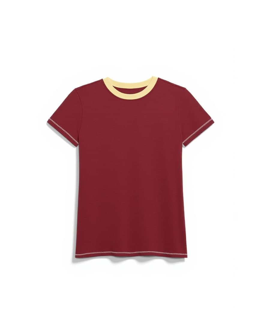 Topshop jersey tipping detail everyday tee in burgundy
