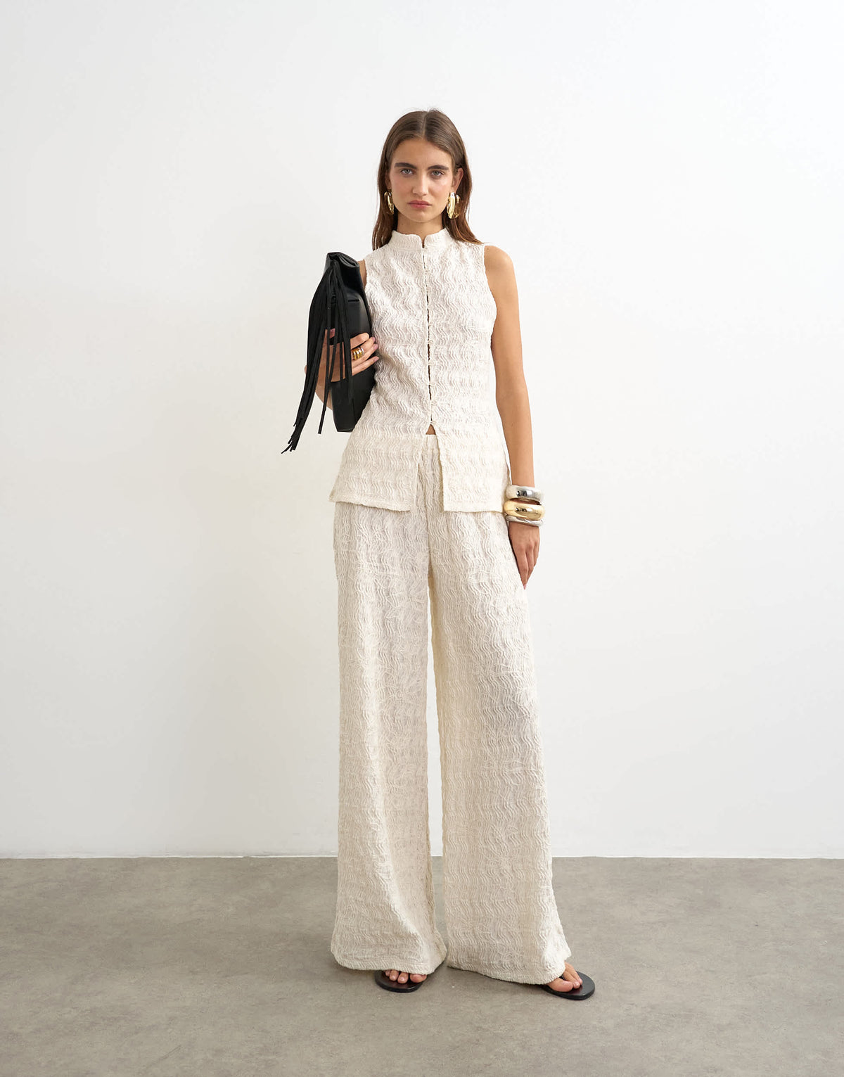 Topshop embroidered lace wide leg trouser co-ord in cream