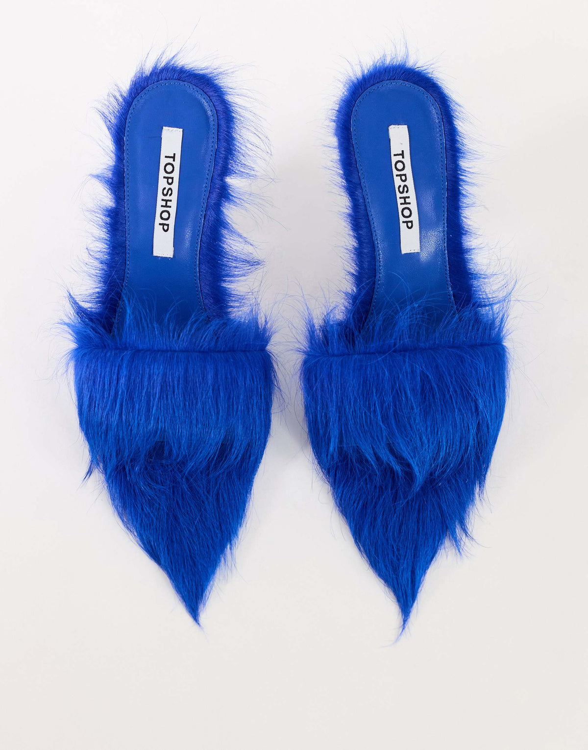 Topshop Willa cone heel mule in cobalt hair on real leather