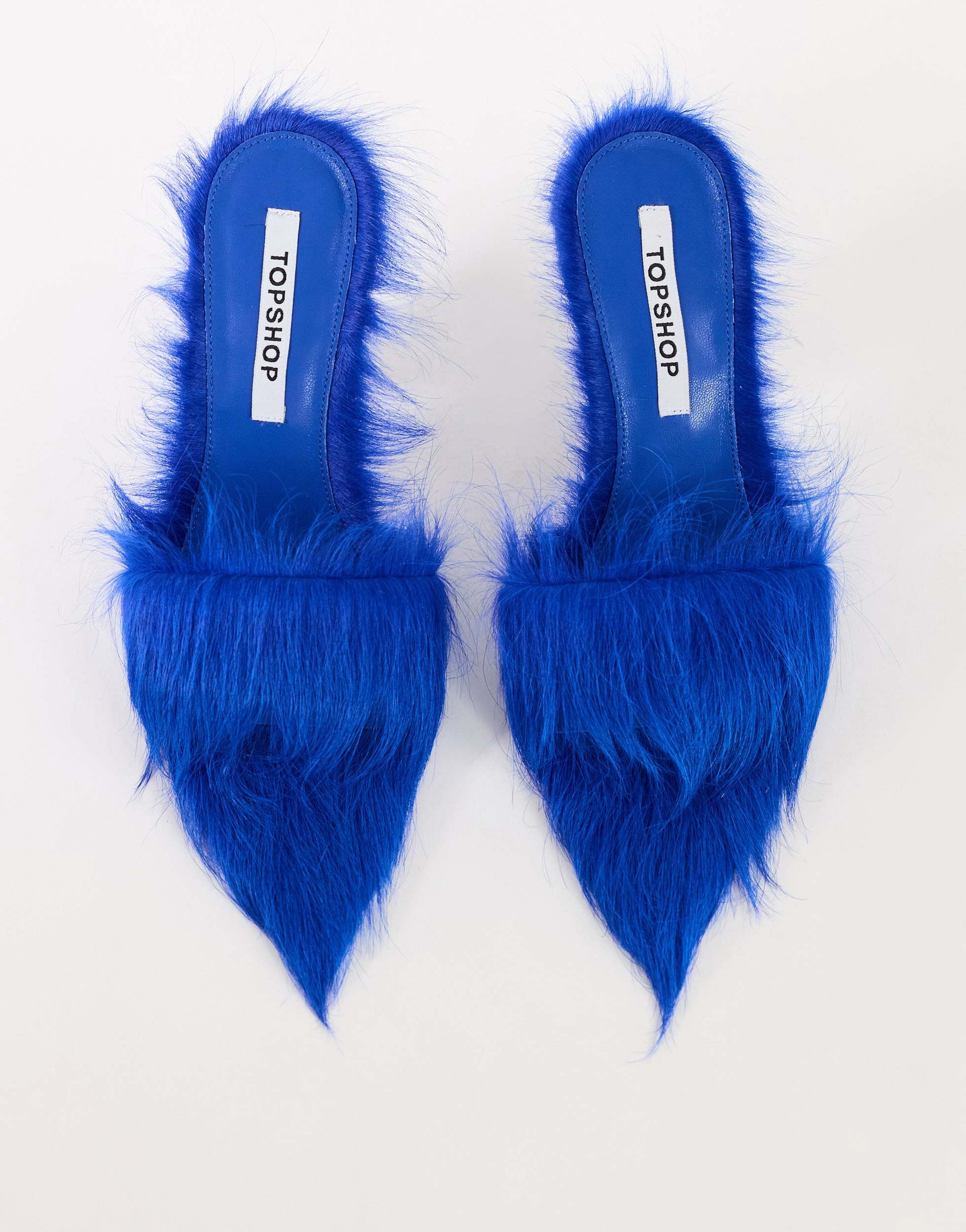 Topshop Willa cone heel mule in cobalt hair on real leather