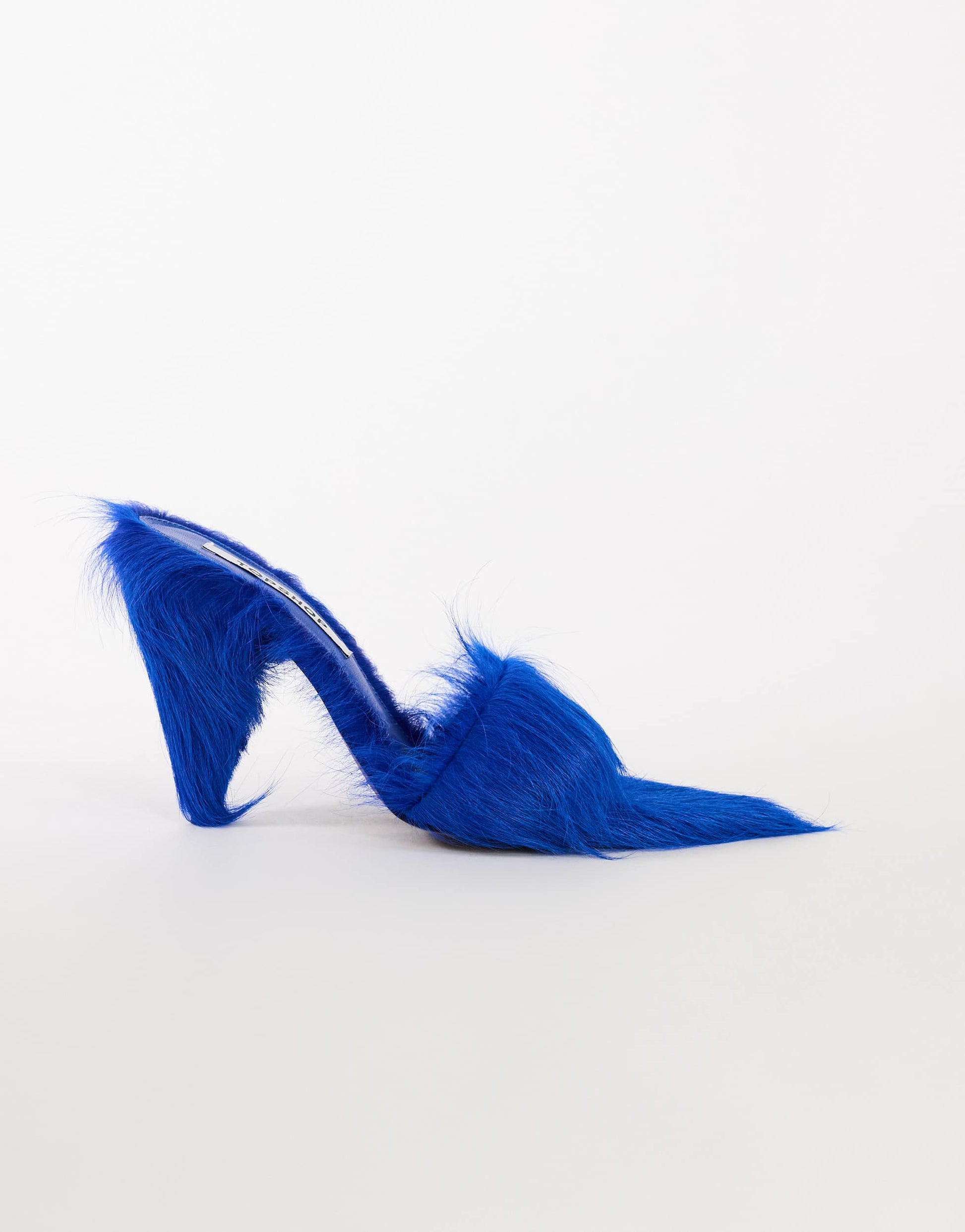 Topshop Willa cone heel mule in cobalt hair on real leather