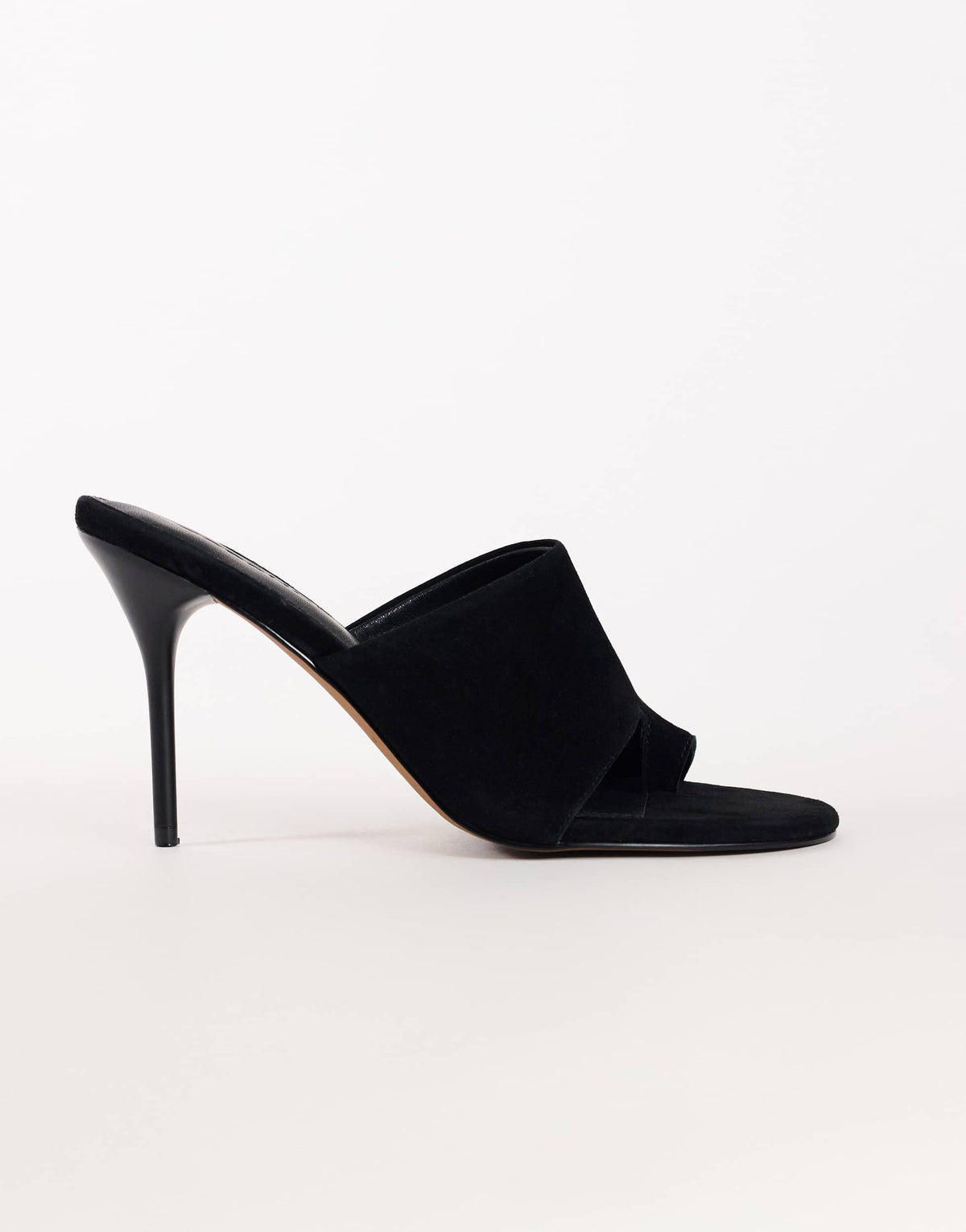 Topshop Winnie real suede toe post heeled mule in black