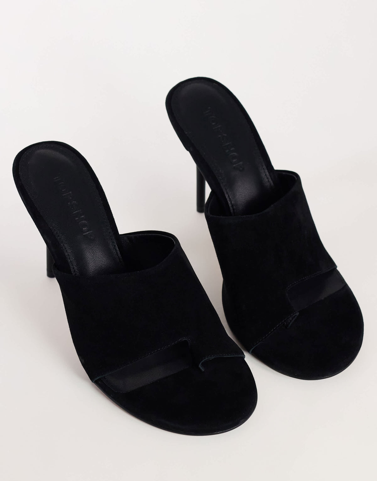 Topshop Winnie real suede toe post heeled mule in black