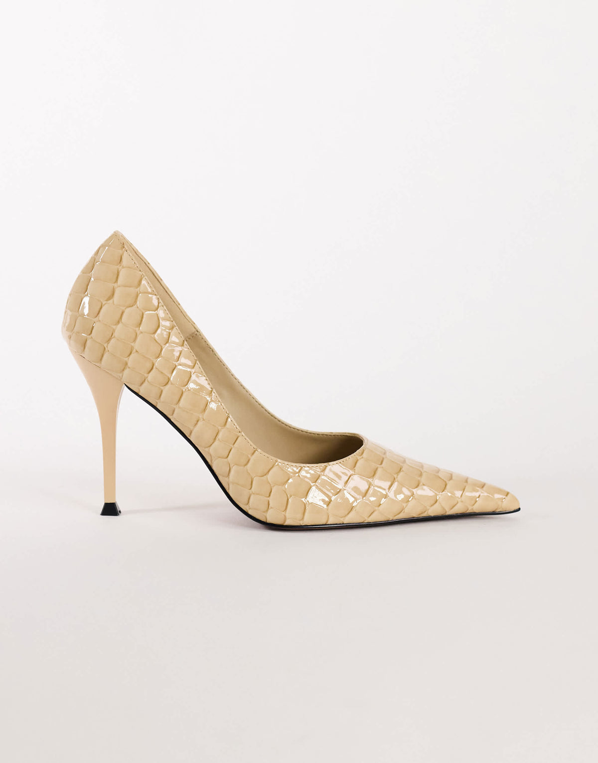 Topshop Alexander high heel court shoe in off white croc
