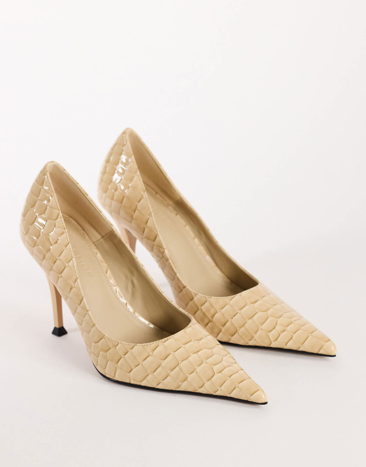 Topshop Alexander high heel court shoe in off white croc
