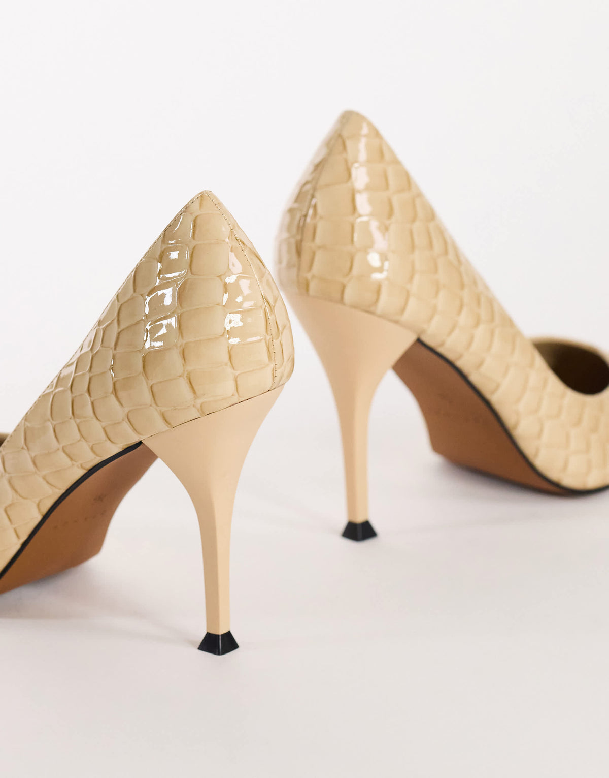 Topshop Alexander high heel court shoe in off white croc