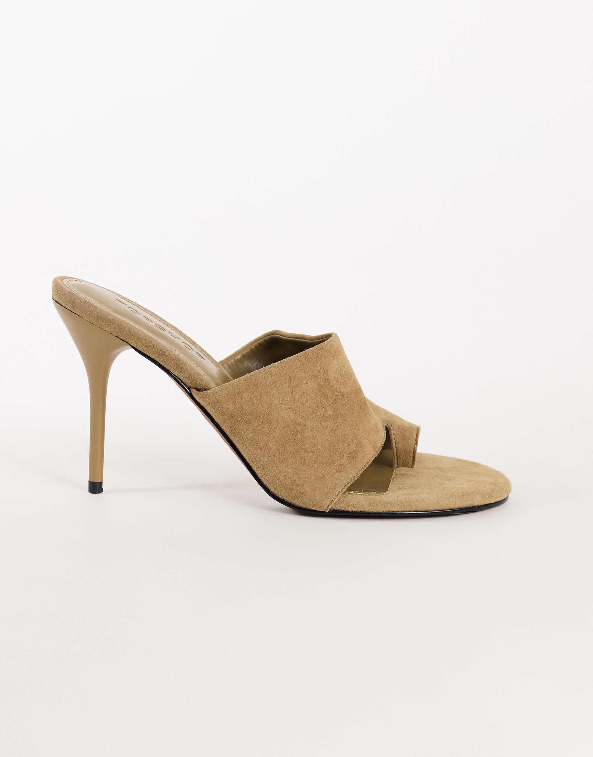 Topshop Winnie toe post heeled mule in taupe