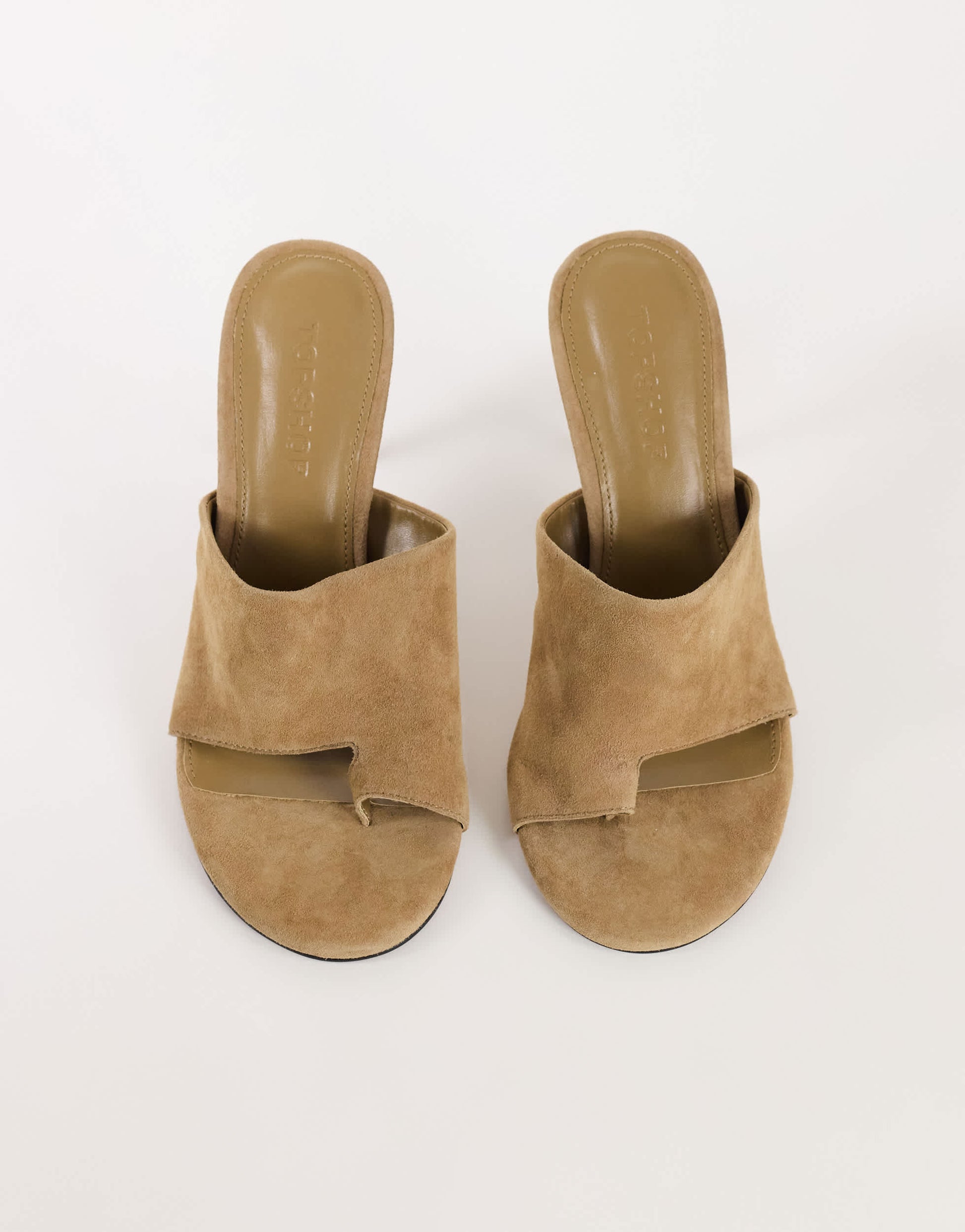 Topshop Winnie toe post heeled mule in taupe